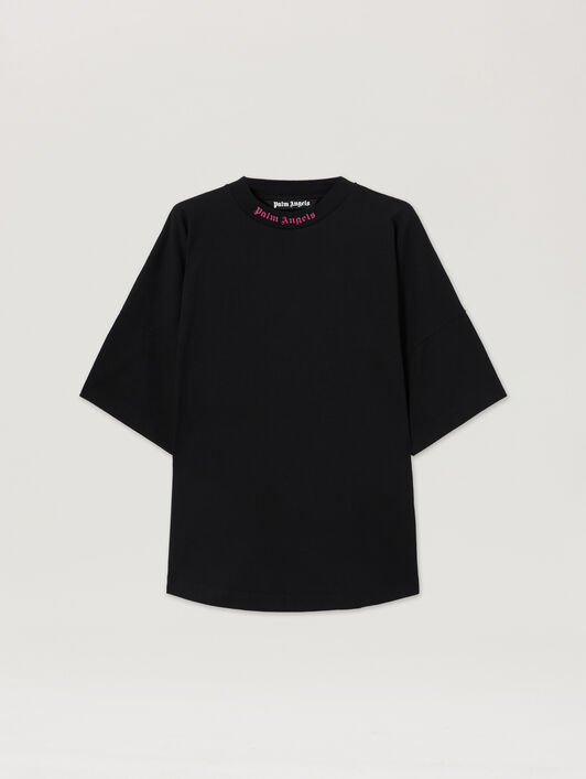 Doubled Logo Over Tee PALM ANGELS Doubled Logo Over Tee BLACK - FUCHSIA PMAA002C99JER009