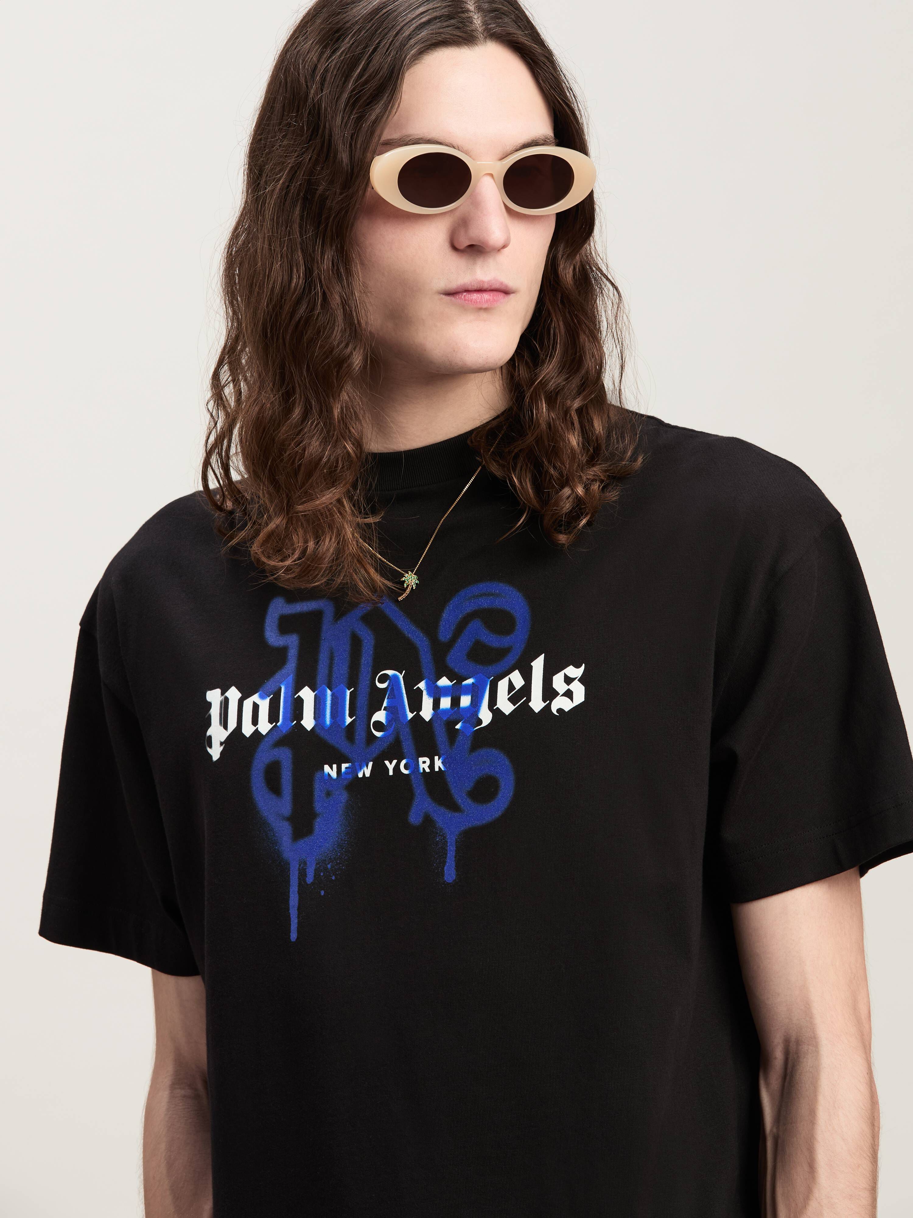 PALM ANGELS Monogram Spray City T-Shirt New York SCHWARZ PMAA001C99JER026