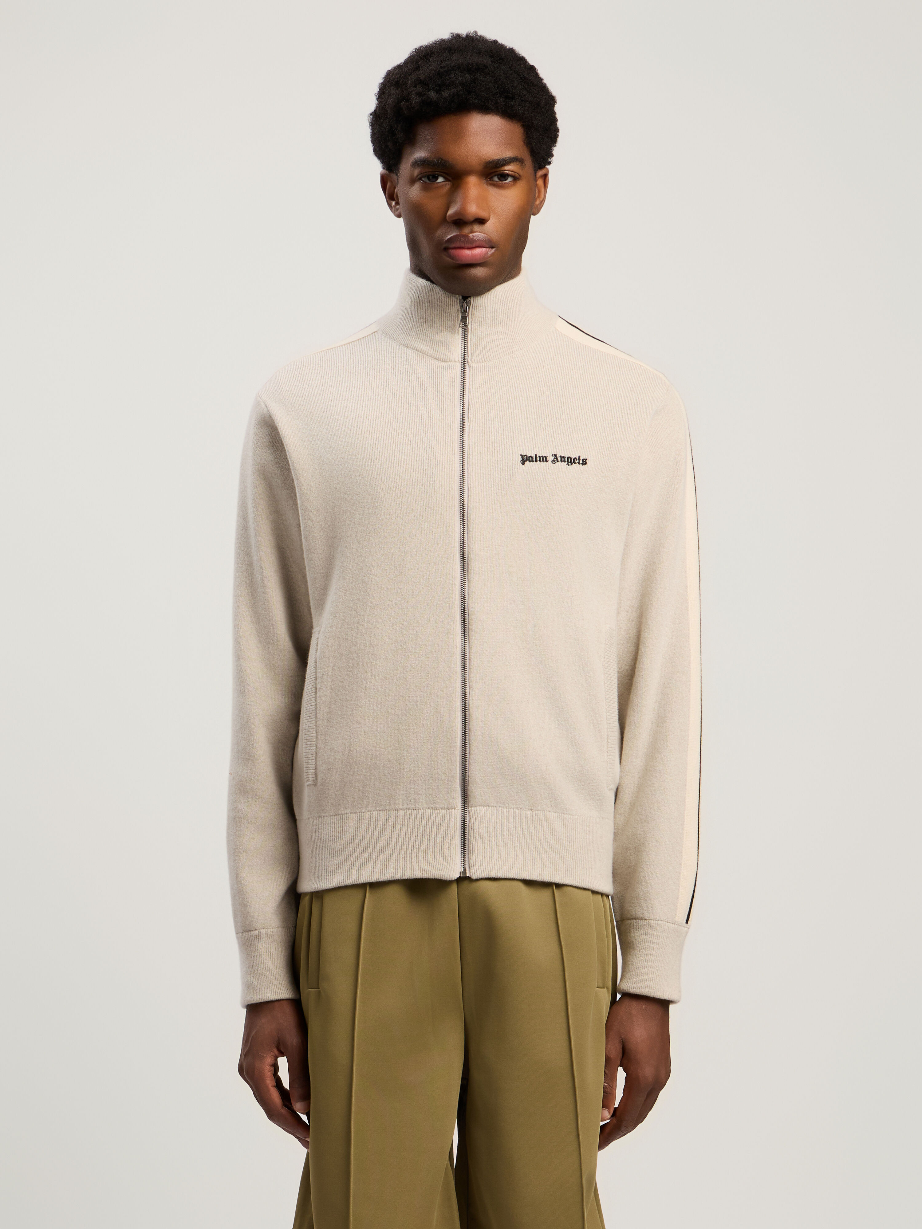 PALM ANGELS Classic Logo Knit Track Jkt LIGHT BEIGE - BLACK PMHA063F25KNI001