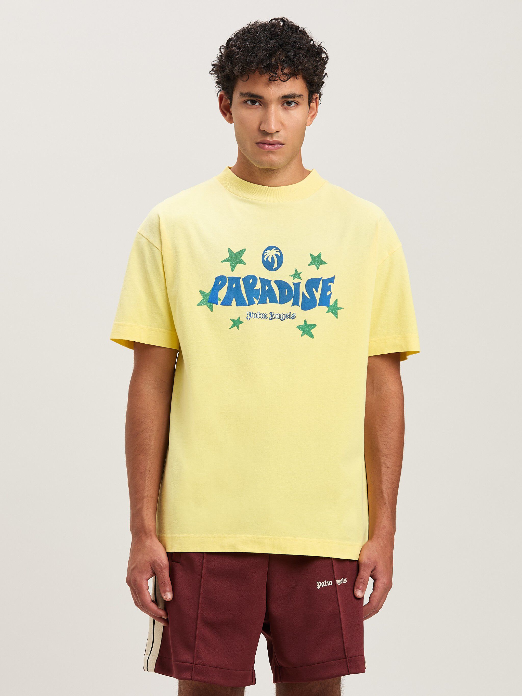 PALM ANGELS  Paradise T-shirt GIALLO - BLU PMAA001S25JER001