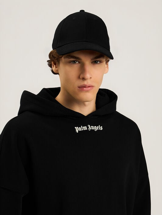 Curved Logo Back Cap PALM ANGELS Curved Logo Back Cap BLACK - OFF WHITE PAMLB01F26FB04
