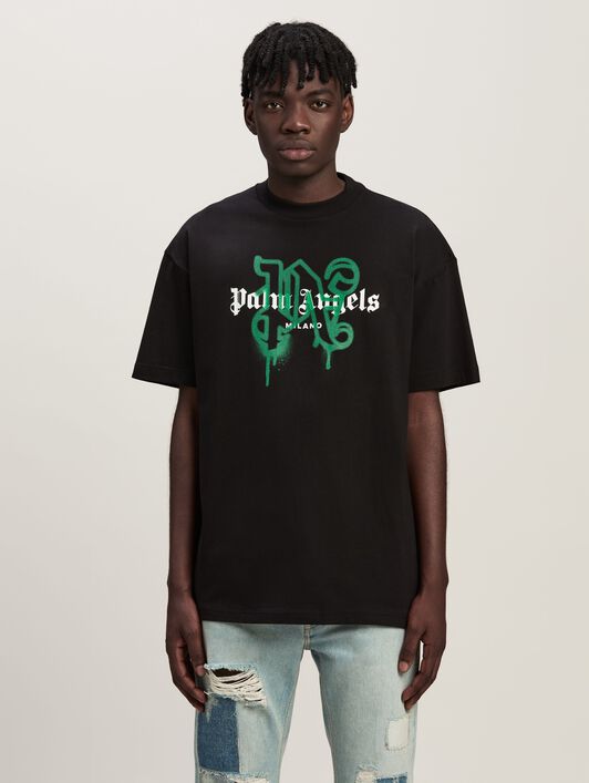 PALM ANGELS Monogram Spray City T-Shirt Milano SCHWARZ PMAA001C99JER028