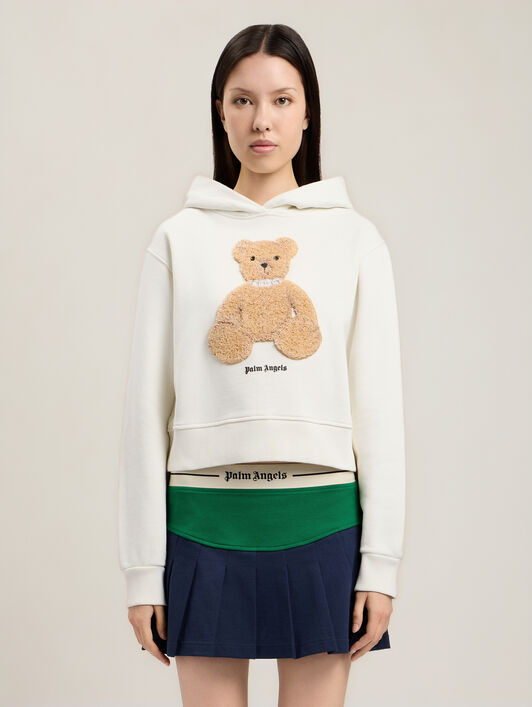 PALM ANGELS Bear Fitted Hoodie OFF WHITE BROWN PWBB069S26FLE008