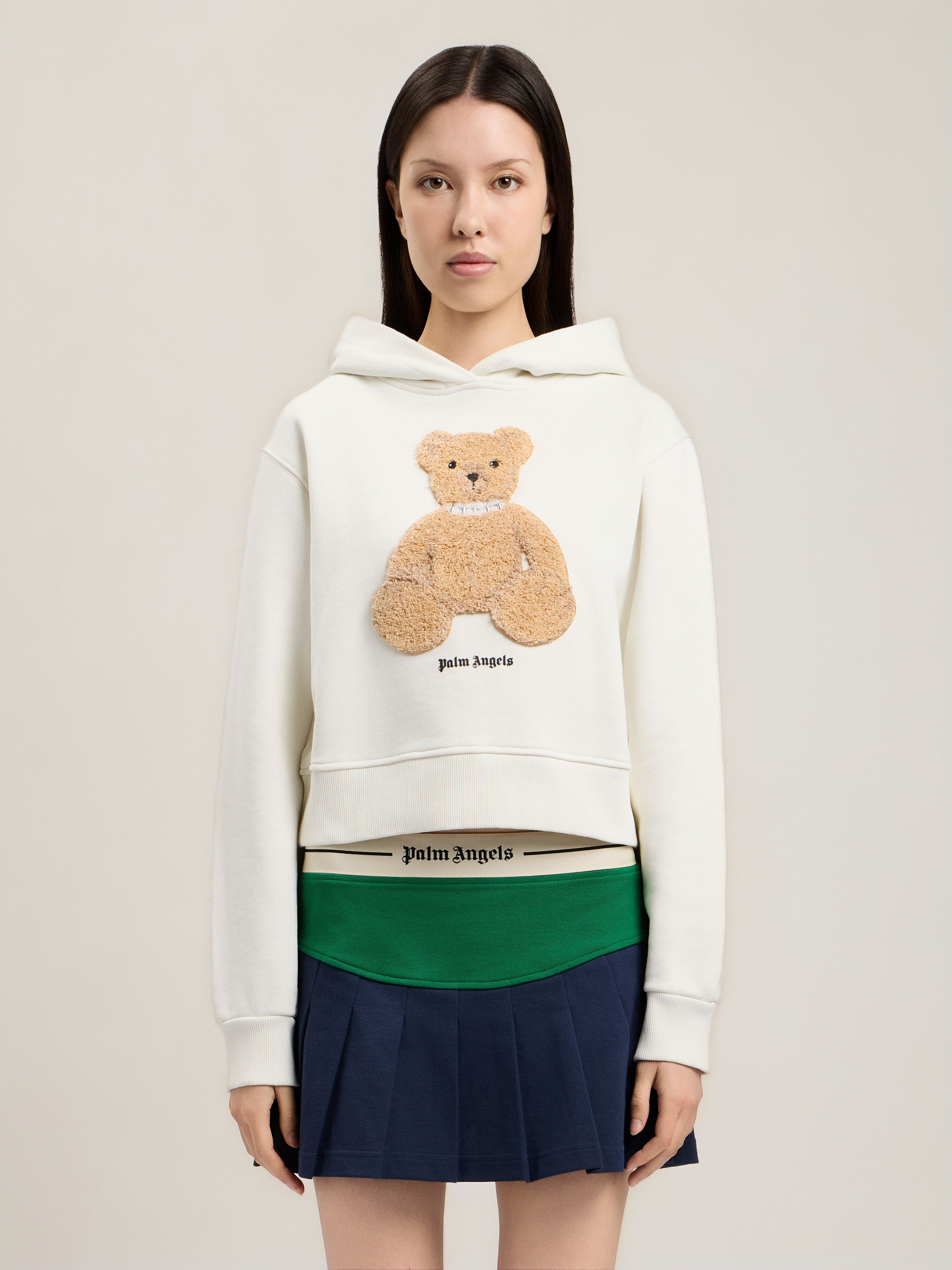 PALM ANGELS Bear Fitted Hoodie OFF WHITE BROWN PWBB069S26FLE008