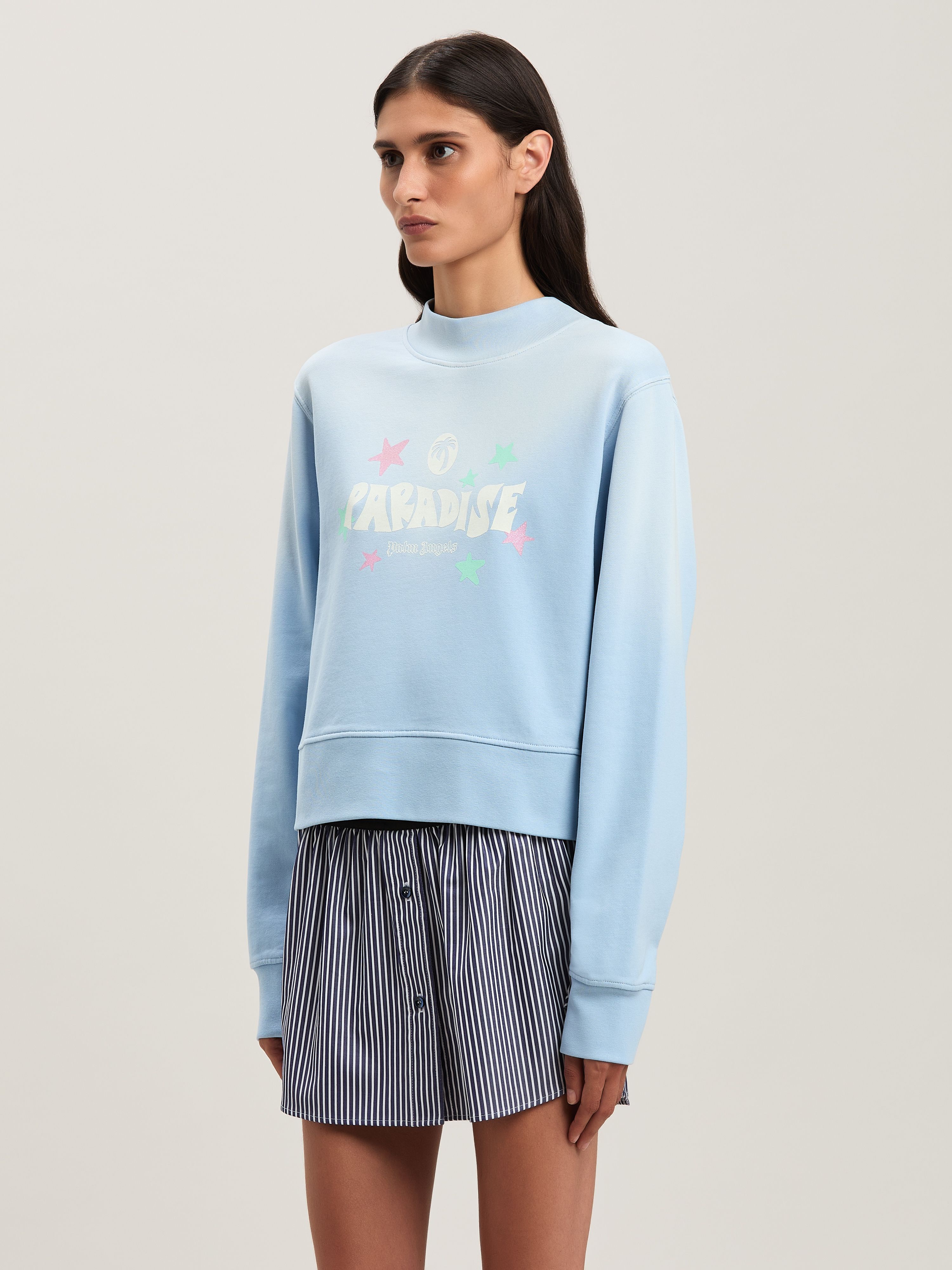 PALM ANGELS  Paradise Sweatshirt mit Rundhalsausschnitt BABY BLUE - OFF WHITE PWBA016S25FLE001