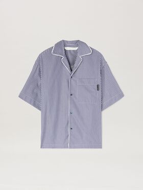 PALM ANGELS  Curved logo striped shirt BROWN - DARK BROWN PWJA035S25LEA001