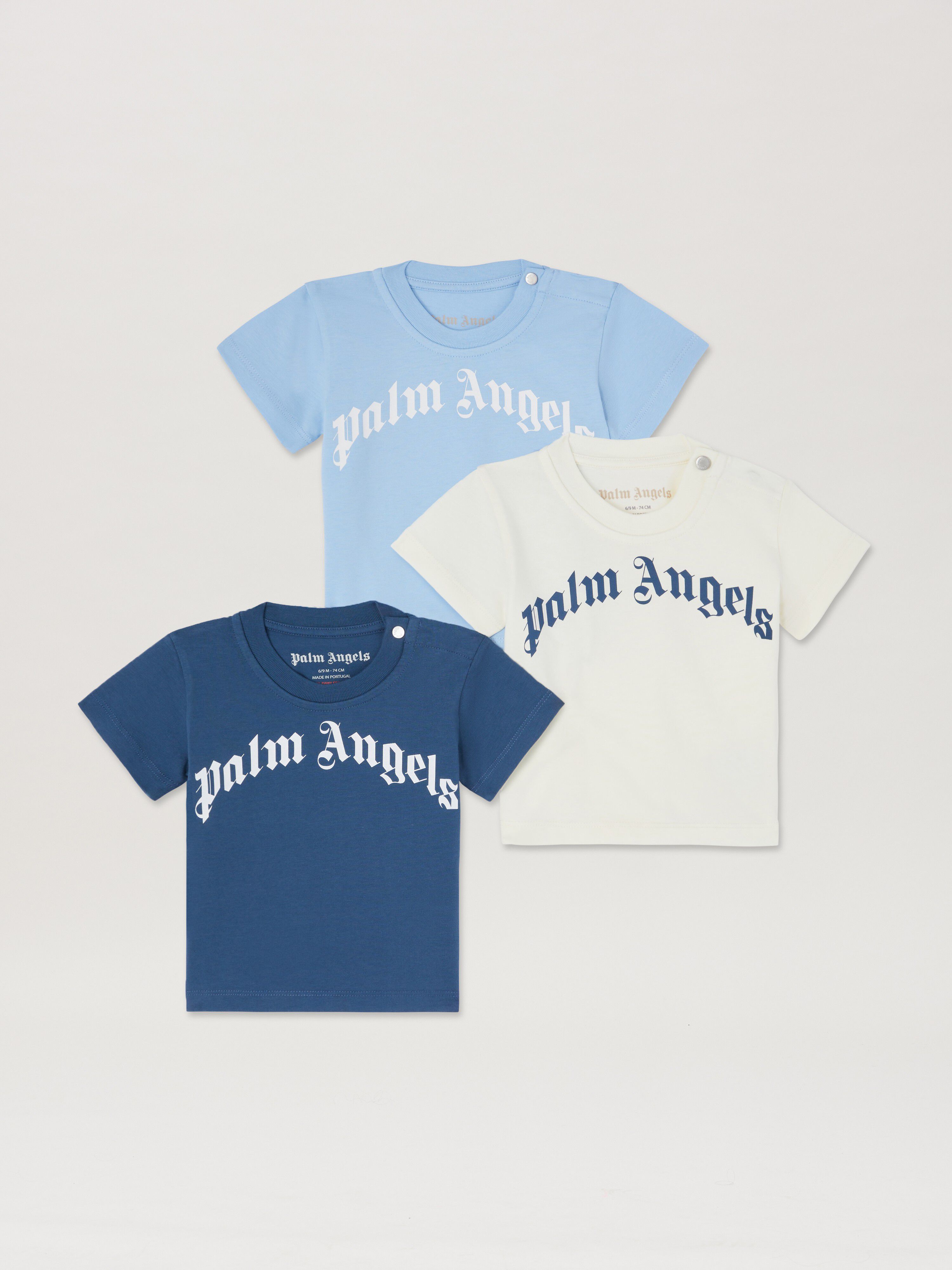 PALM ANGELS  3 pack Curved logo T-shirst LIGHT BLUE OFFWHITE PB2X017S25JER002