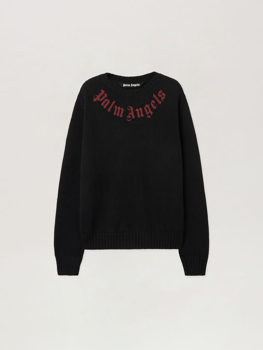 PALM ANGELS Neck Logo Sweater BLACK RED PMHE08BS26KNI001