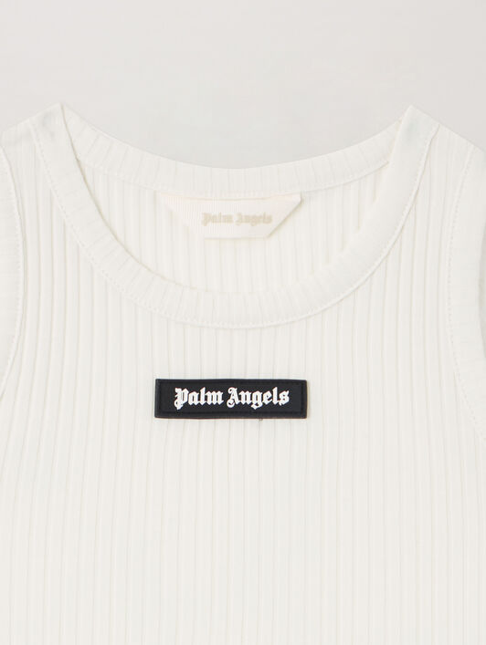 PALM ANGELS Logo Rib Tank Top OFF WHITE PGAG002S26JER002