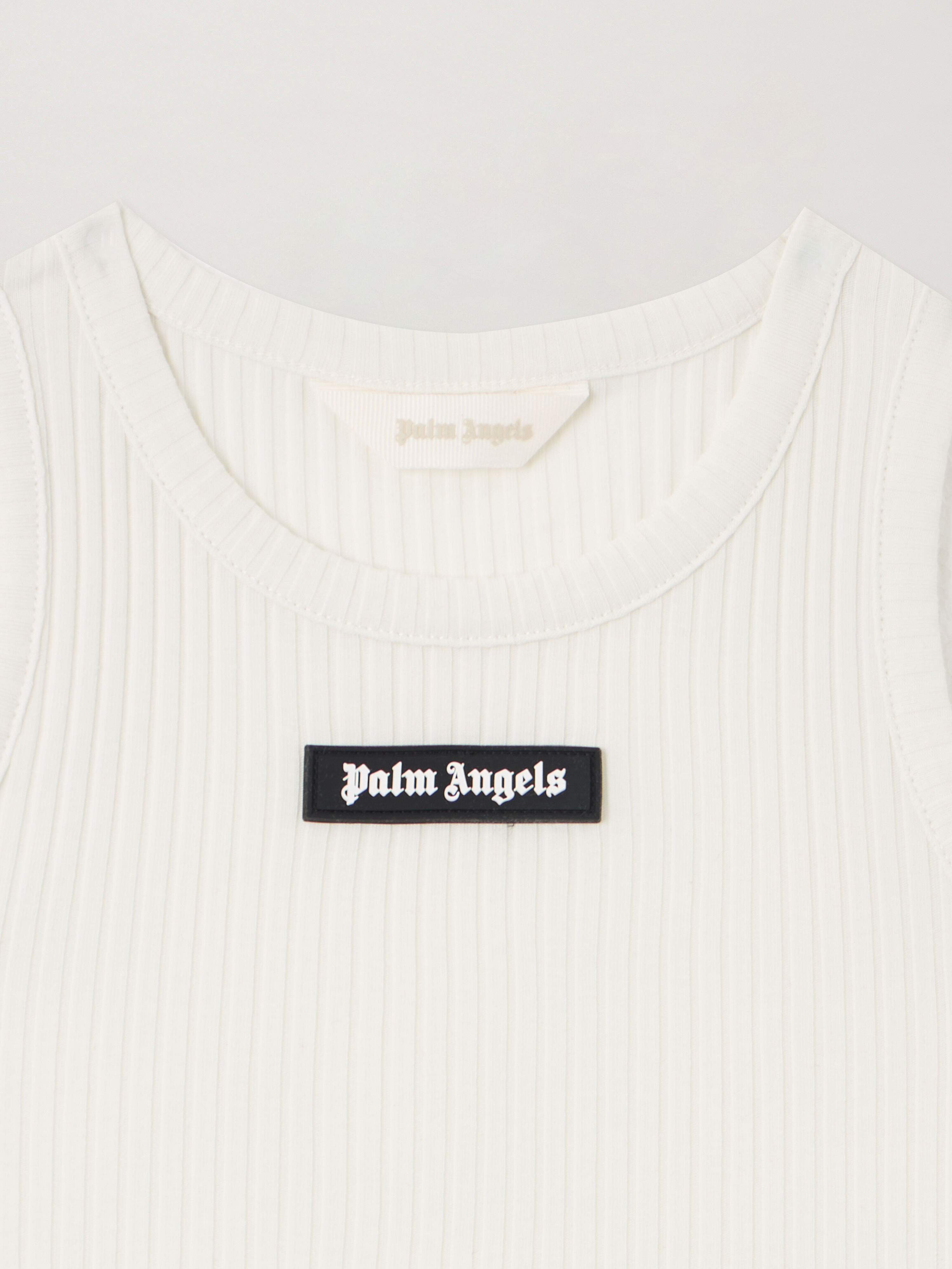 PALM ANGELS Logo Rib Tank Top OFF WHITE PGAG002S26JER002