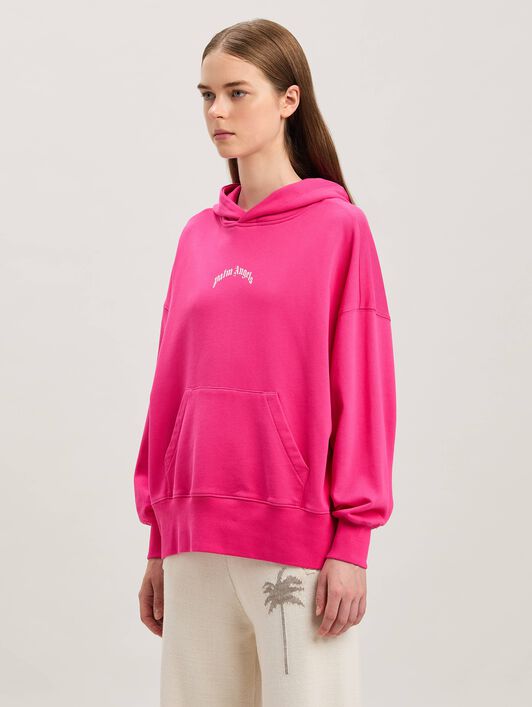 PALM ANGELS  Curved logo hoodie FUCHSIA - SOFT PINK PWBB074S25FLE001