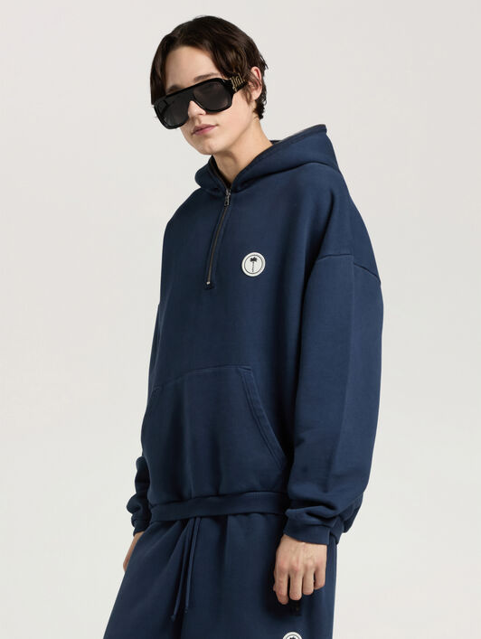 PALM ANGELS Palm Deco Loose Hoodie NAVY BLUE - OFF WHITE PAMBB08W26FL01