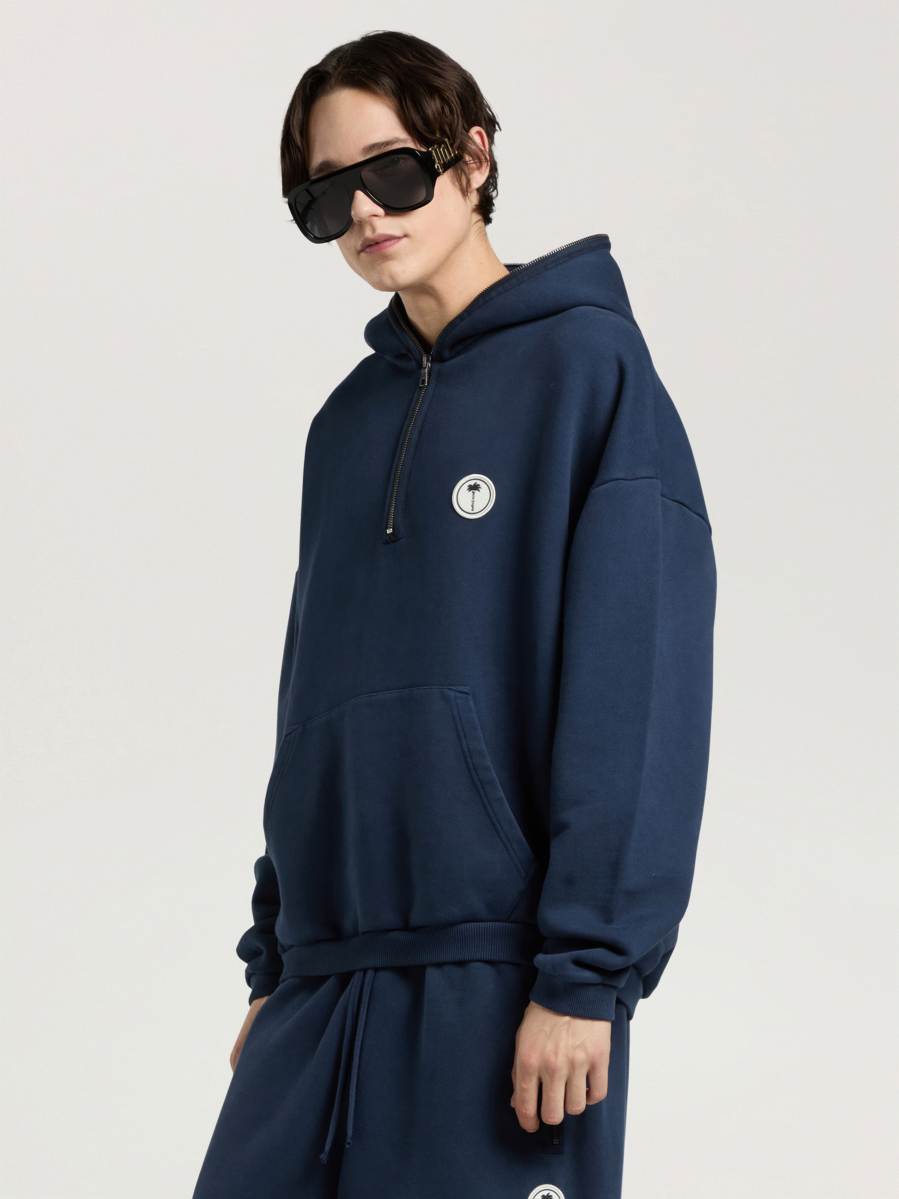 PALM ANGELS Palm Deco Loose Hoodie NAVY BLUE - OFF WHITE PAMBB08W26FL01