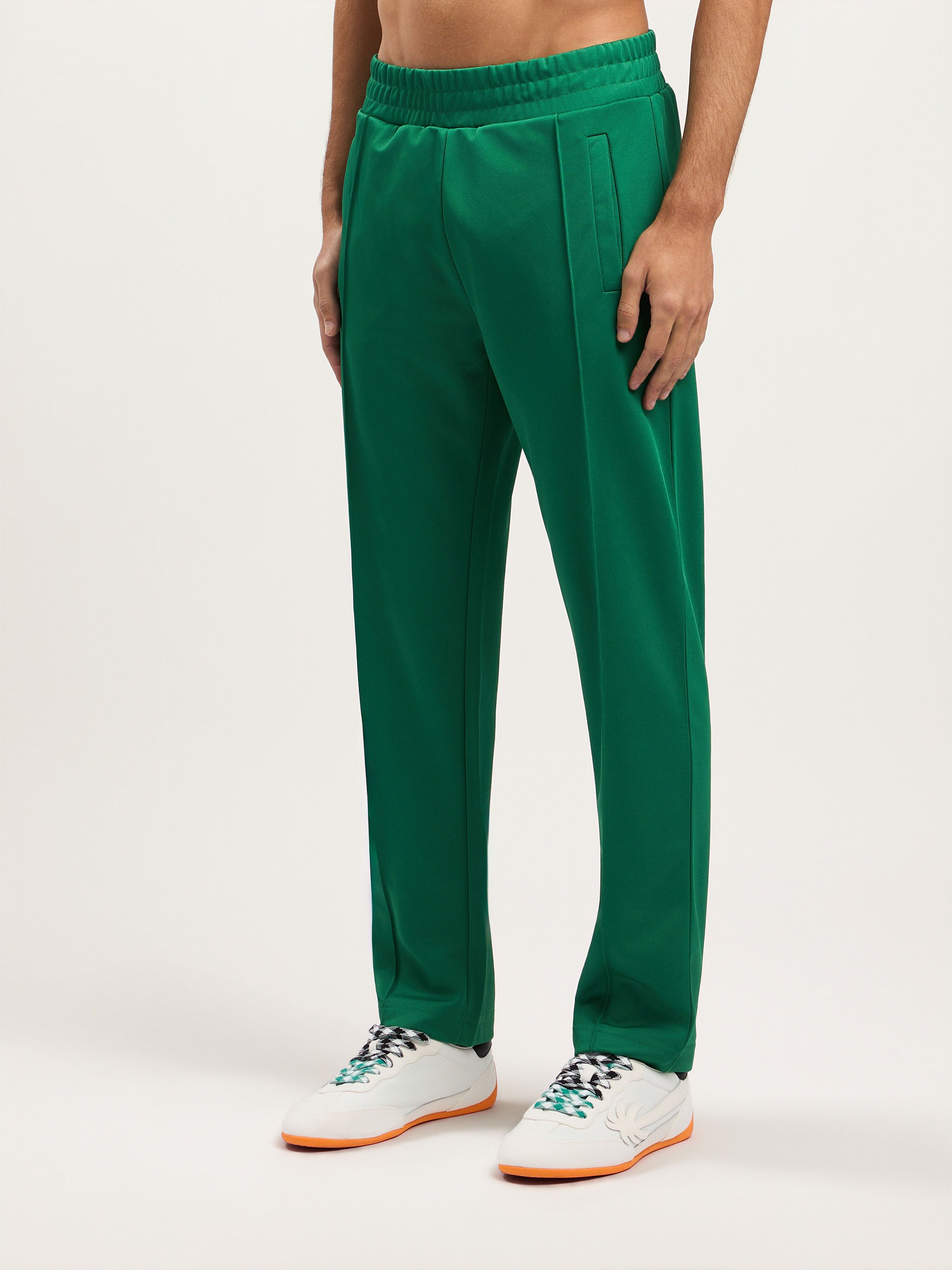 PALM ANGELS Back Curved Logo Track Pants GREEN BLACK PMCJ048S26FAB001