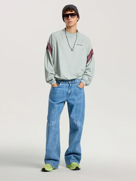 PALM ANGELS Splitted Curved Logo Loose Jeans LIGHT BLUE - LIGHT BLUE PAMYA01F26DN03