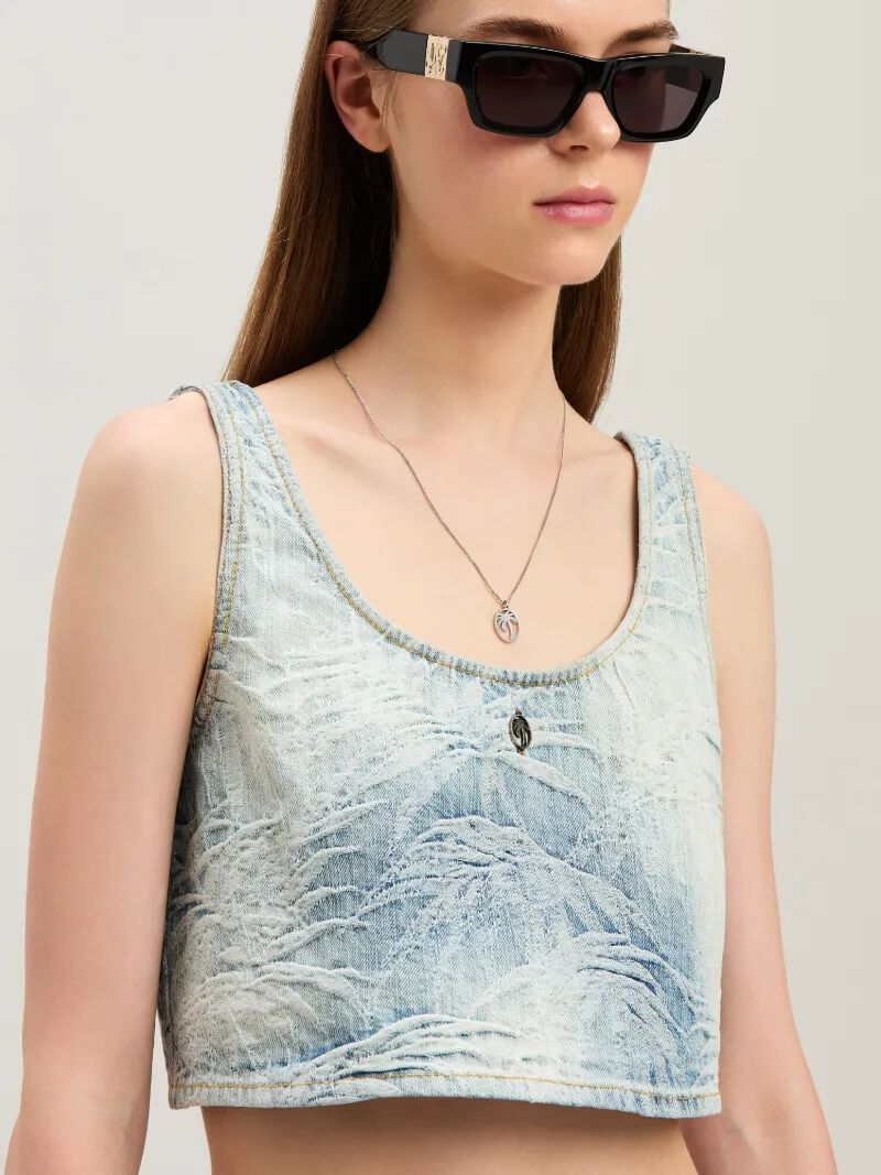 PALM ANGELS  Palms jacquared denim cropped top MEDIUM BLUE - LIGHT BLUE PWYP004S25DEN001