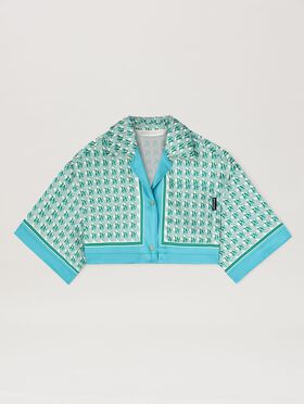 PALM ANGELS  PA Diamond Cropped Shirt BABY BLUE - OFF WHITE PWAA017S25JER001