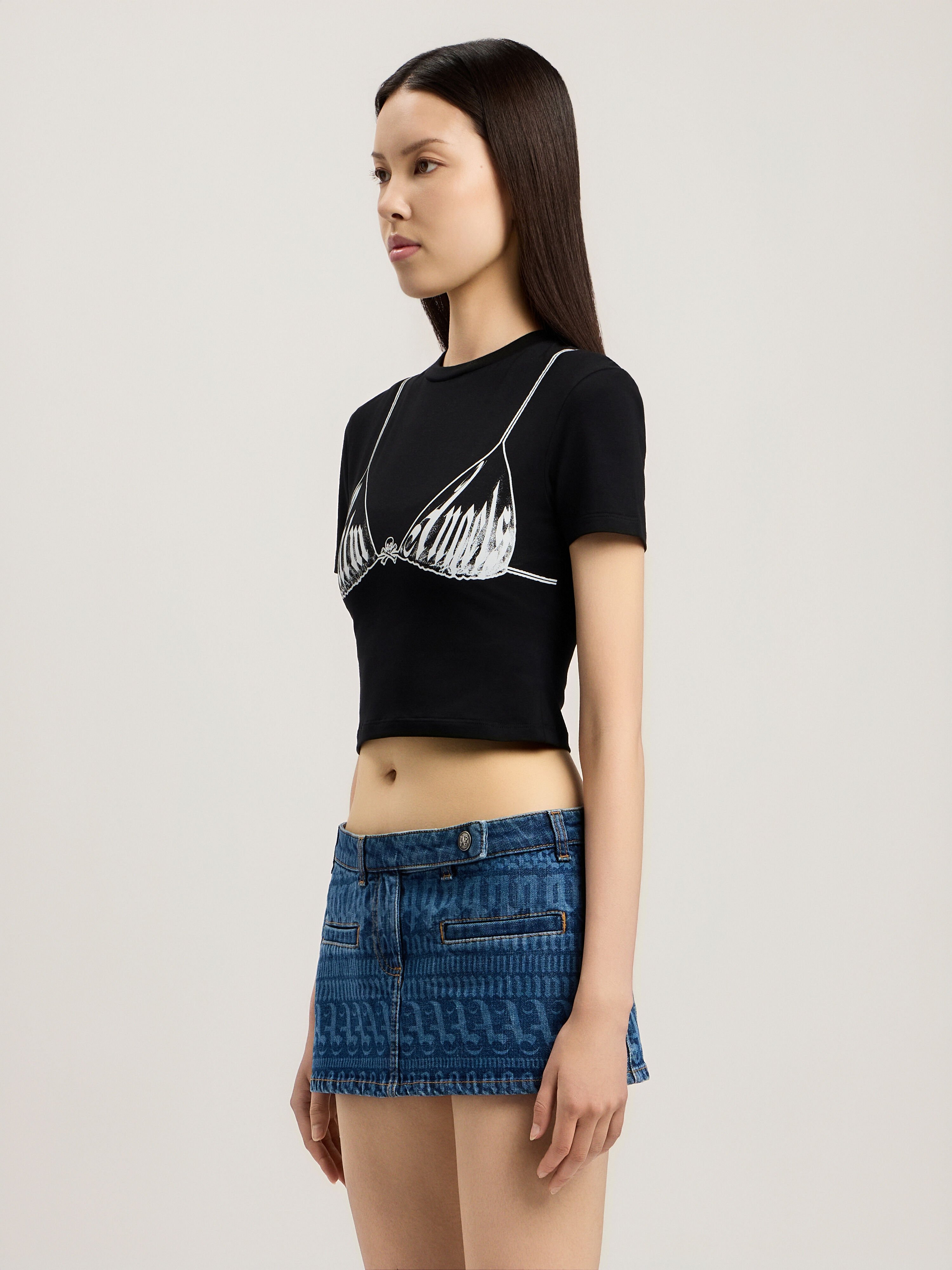 PALM ANGELS Palm Bra Baby T-Shirt BLACK OFF WHITE PWAA077S26JER002