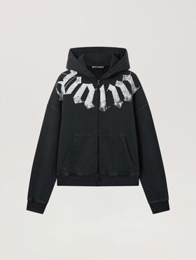 PALM ANGELS Big Neck Logo Zip Loose Hoodie BLACK - OFF WHITE PAMBE02F26FL01