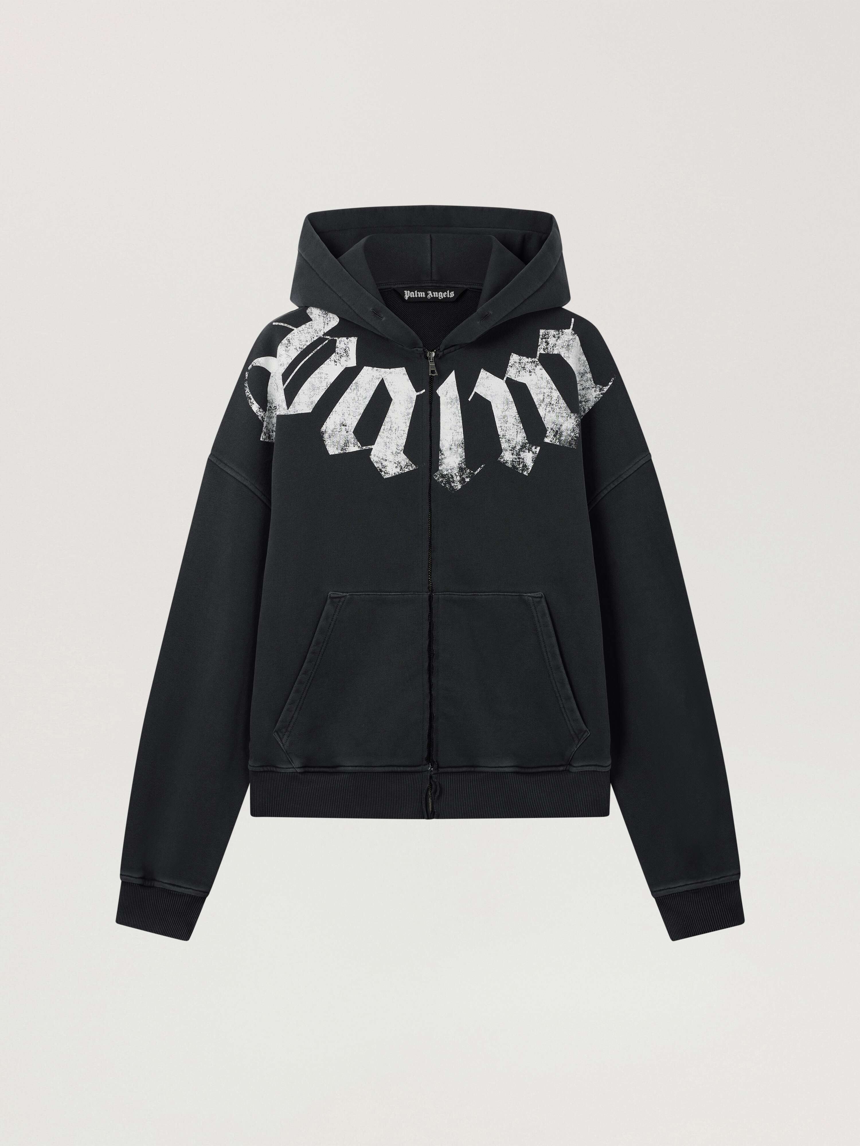 PALM ANGELS Big Neck Logo Zip Loose Hoodie BLACK - OFF WHITE PAMBE02F26FL01