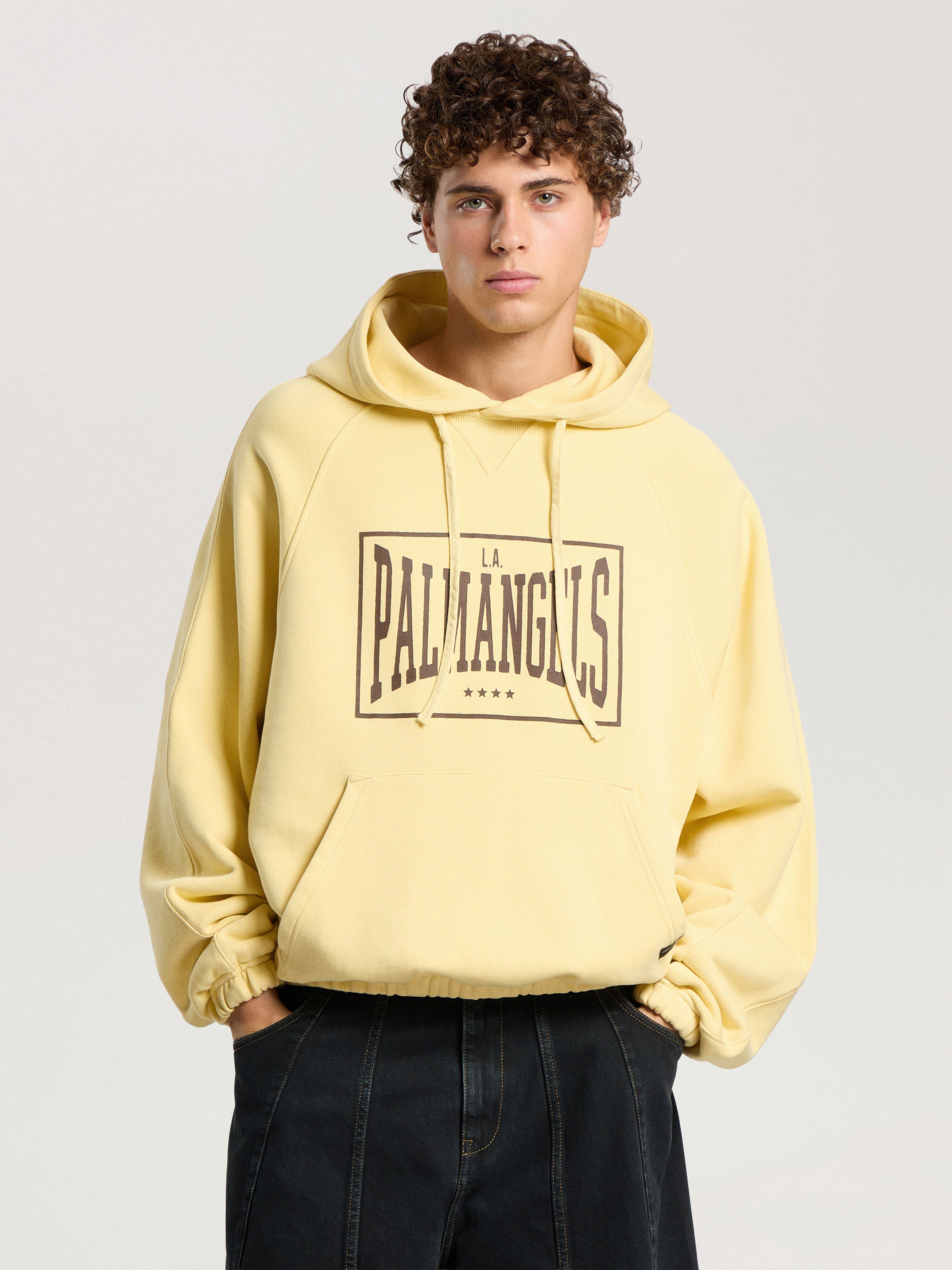 PALM ANGELS Vintage Box Logo Loose Hoodie LIGHT YELLOW - MAUVE PAMBB04F26FL01
