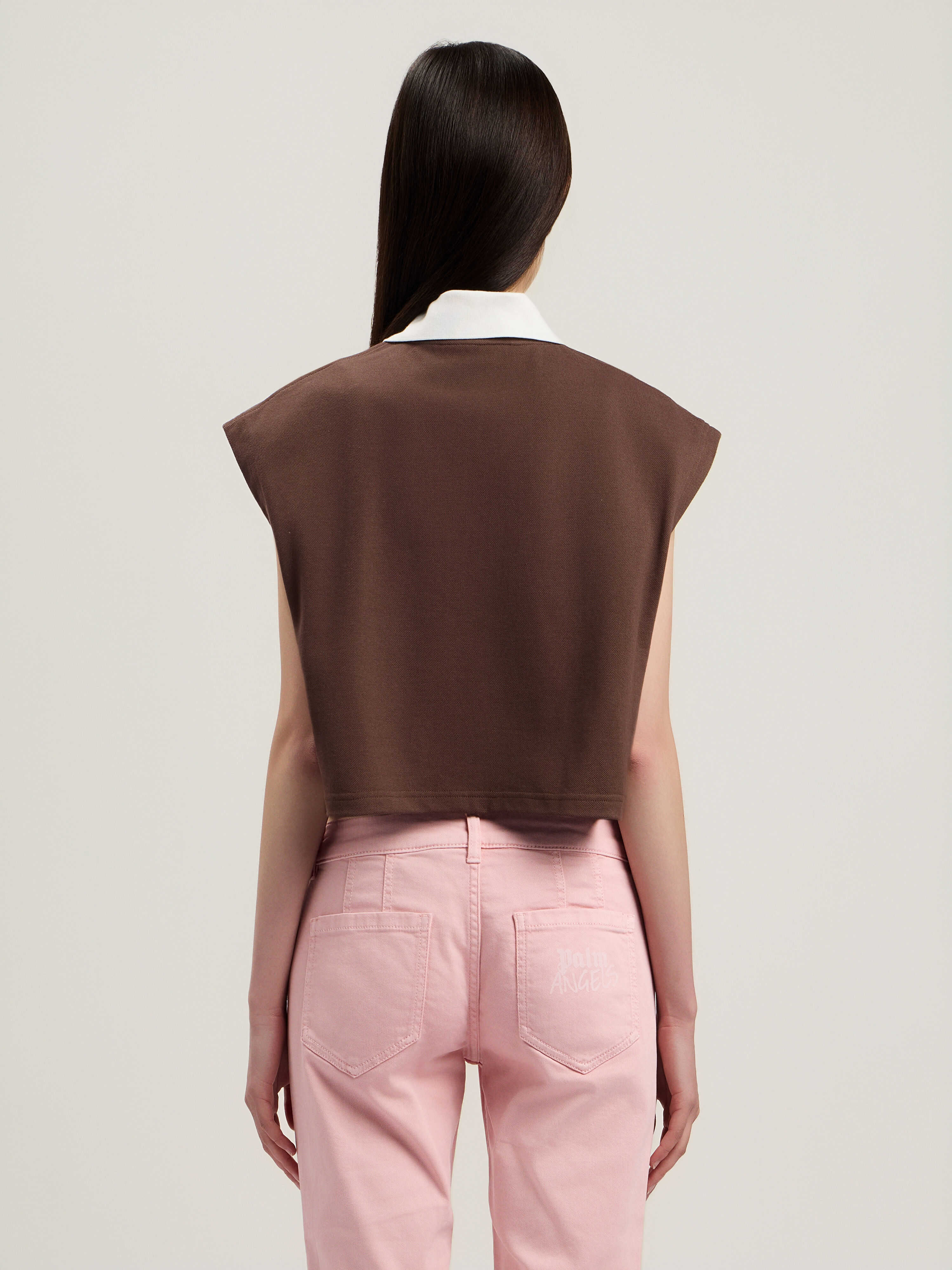 PALM ANGELS Classic Logo Boxy Polo BROWN YELLOW PWGB017S26FAB001