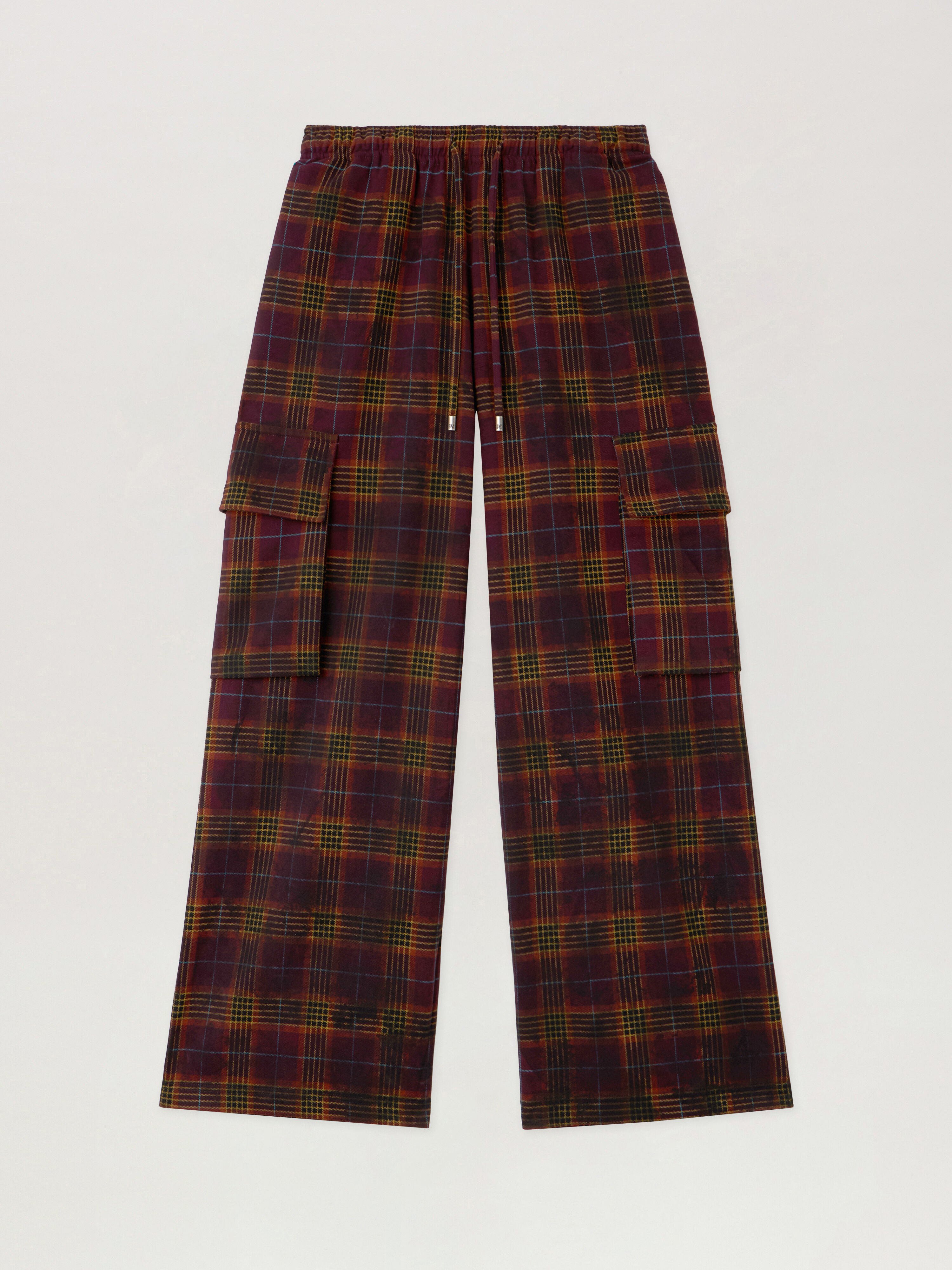 PALM ANGELS Overdyed Check Cargo Pants BURGUNDY - MULTICOLOR PWCF016F25FAB001