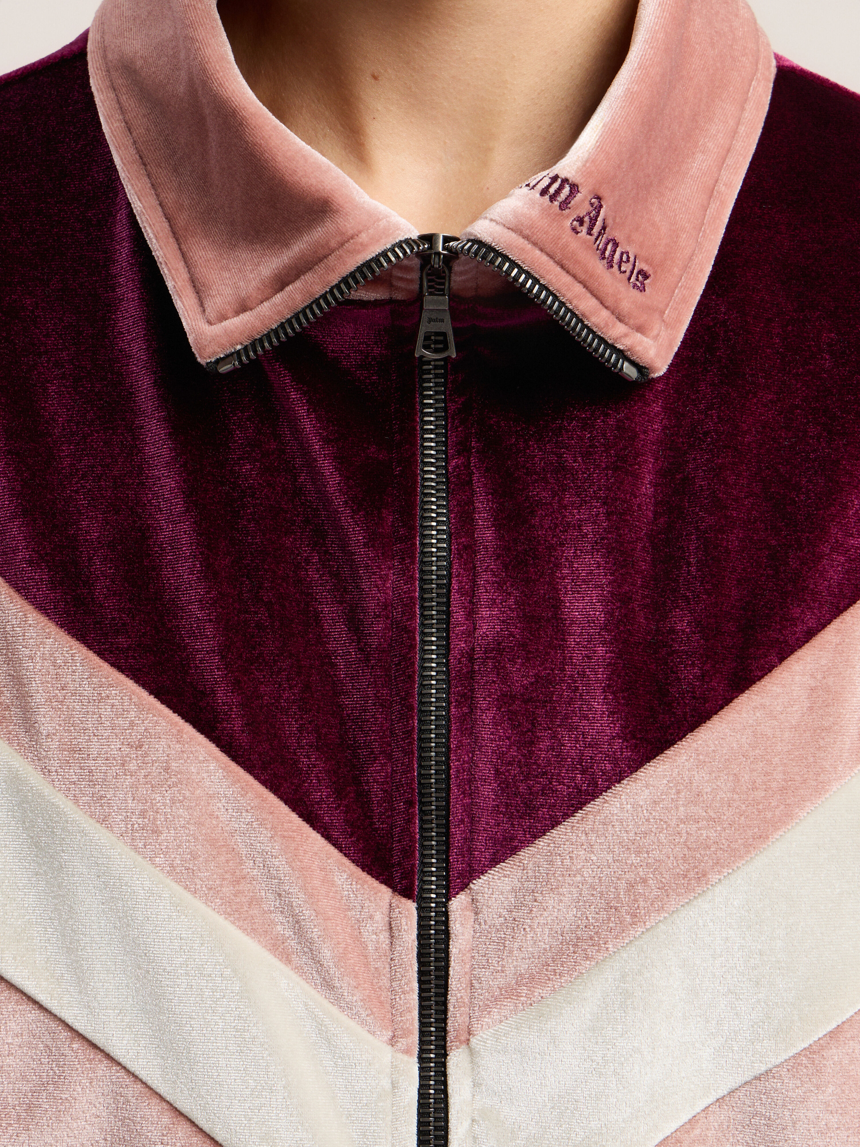 PALM ANGELS Colorblock Chenille Track Jacket SOFT PINK - BURGUNDY PWBD066F25FAB001