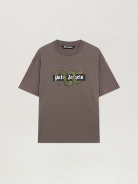 PALM ANGELS Snake Box Logo Regular T-Shirt DARK GREY - GREEN PMAA109F25JER008