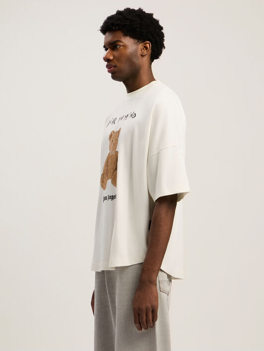 PALM ANGELS Bear In Mind Over T-shirt OFF WHITE - BROWN PMAA10BF25JER004