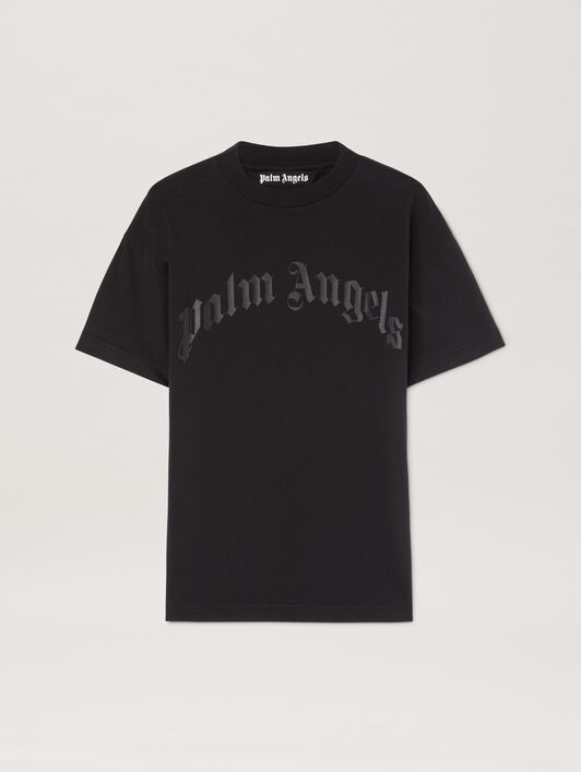 PALM ANGELS  Curved Logo T-shirt BLACK - BLACK PMAA001S25JER004