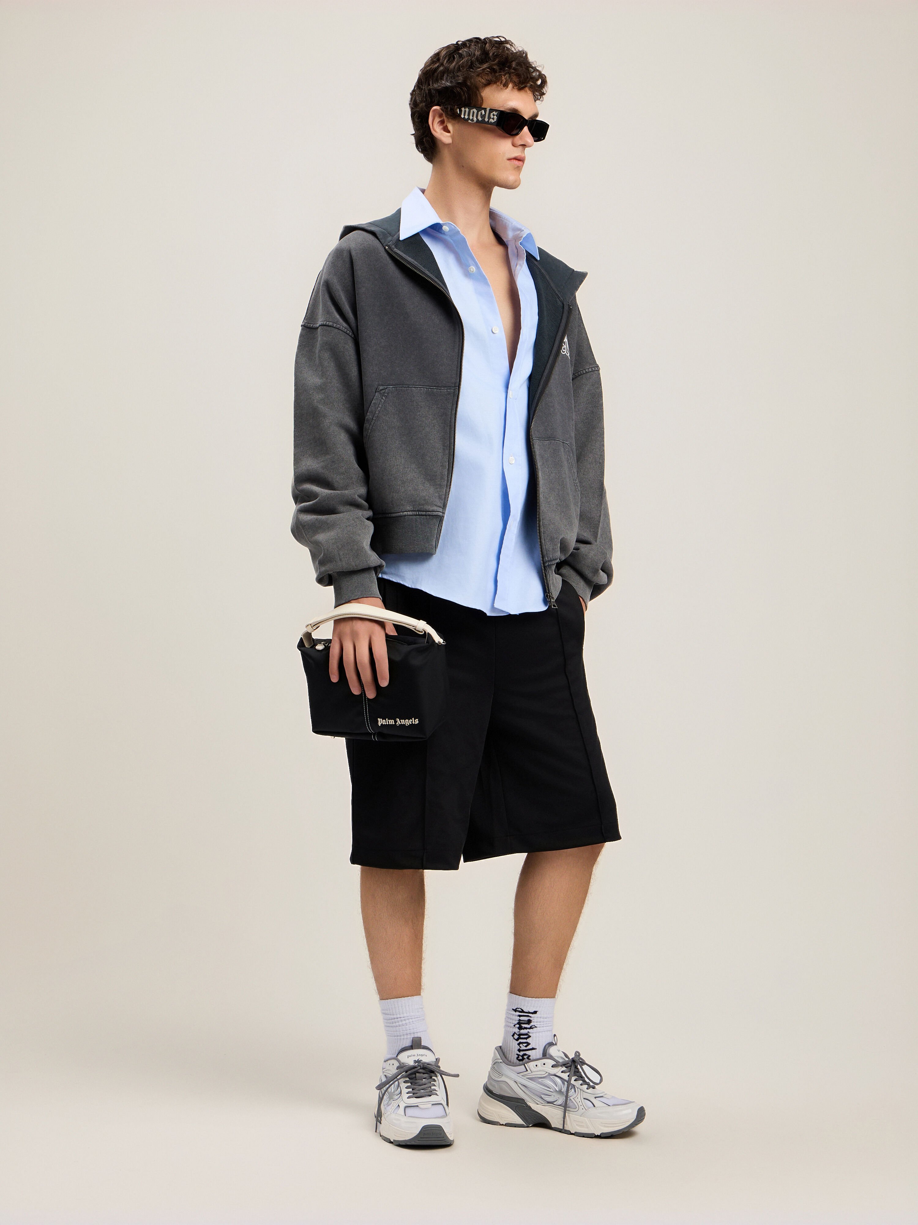 Back Curved Logo Track Shorts in BLACK OFF WHITE for Men | Palm