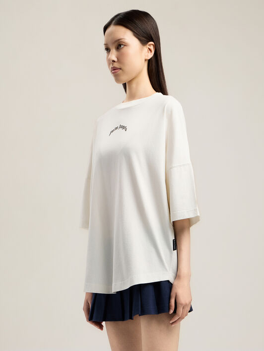 PALM ANGELS Curved Logo Over T-Shirt OFF WHITE BLACK PWAA07CS26JER002