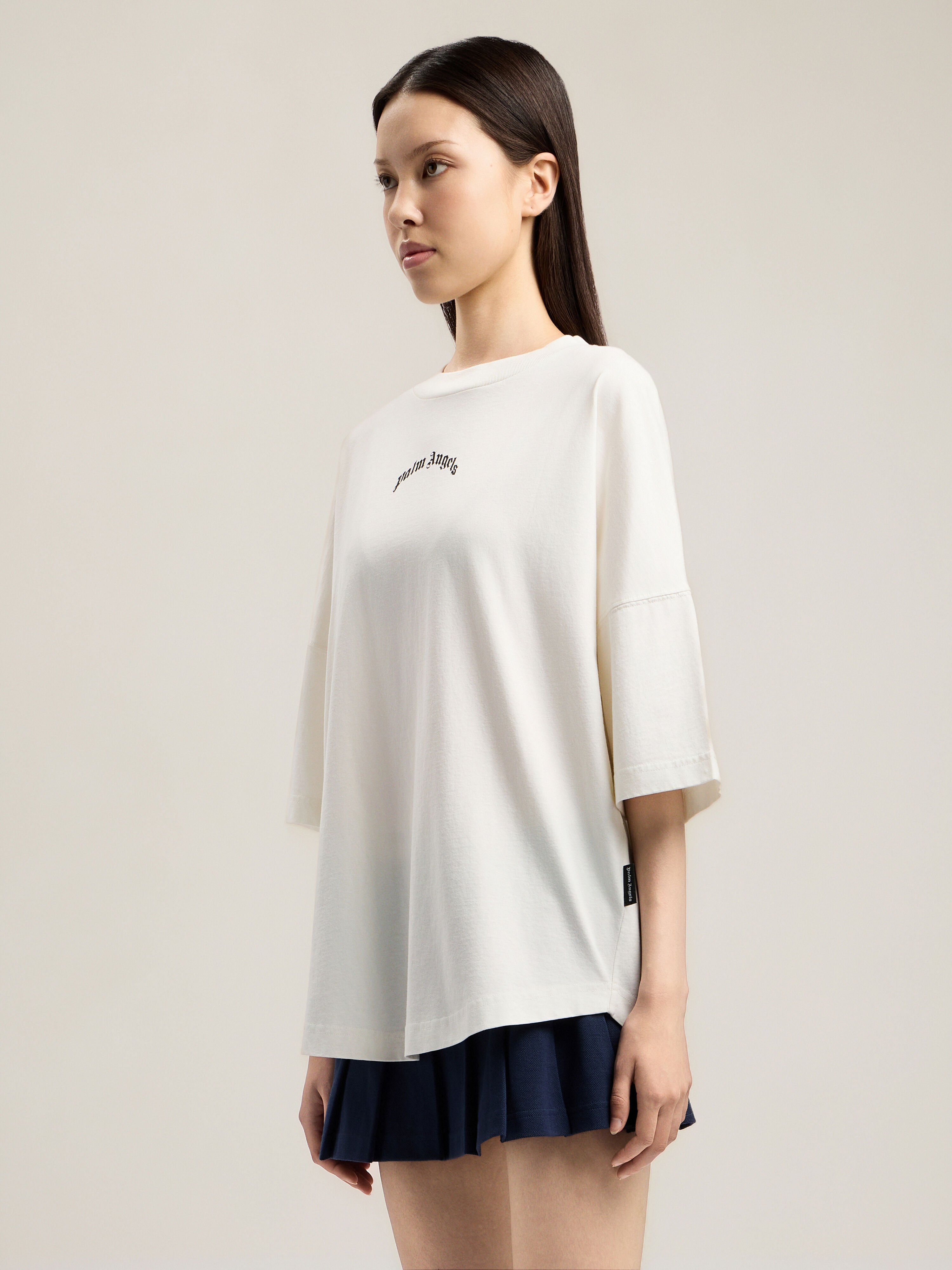 PALM ANGELS Curved Logo Over T-Shirt OFF WHITE BLACK PWAA07CS26JER002