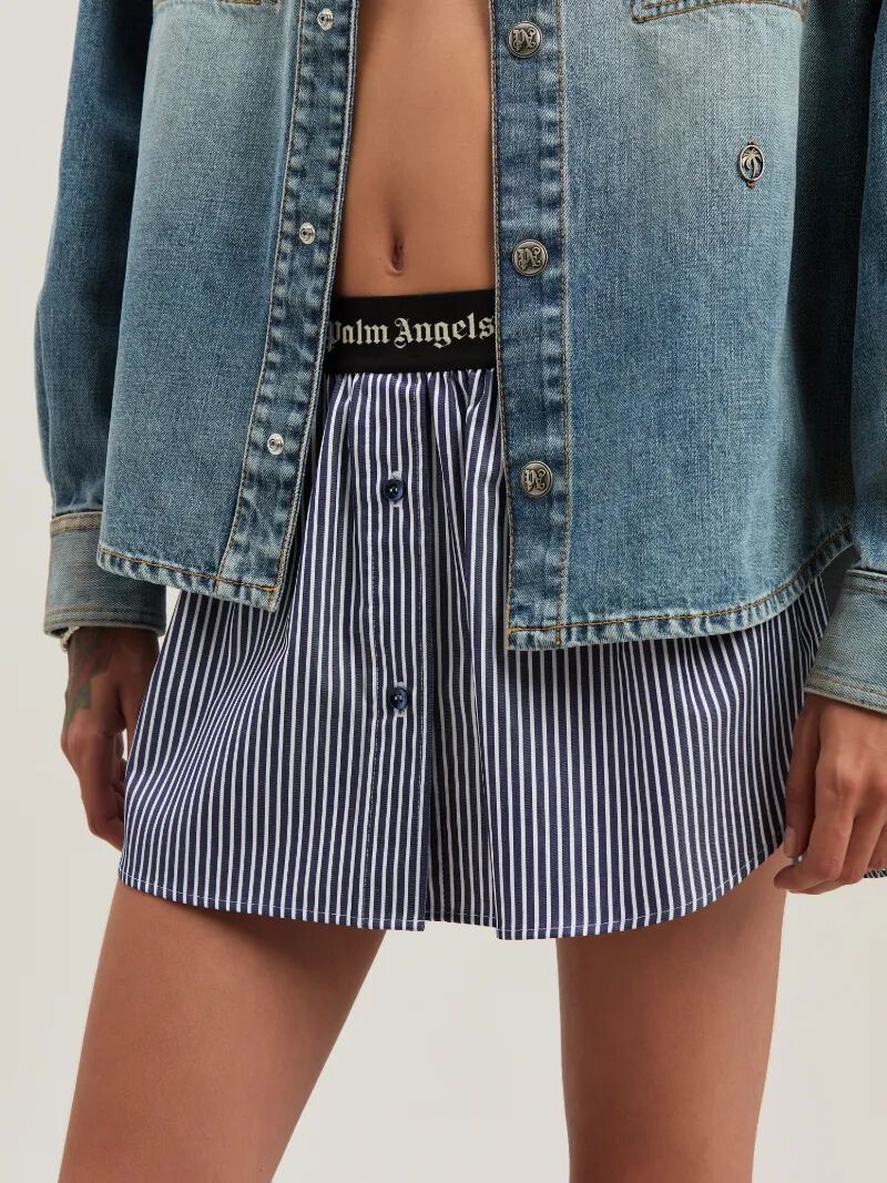 PALM ANGELS  Logo band striped mini skirt NAVY BLUE - OFF WHITE PWCC087S25FAB001