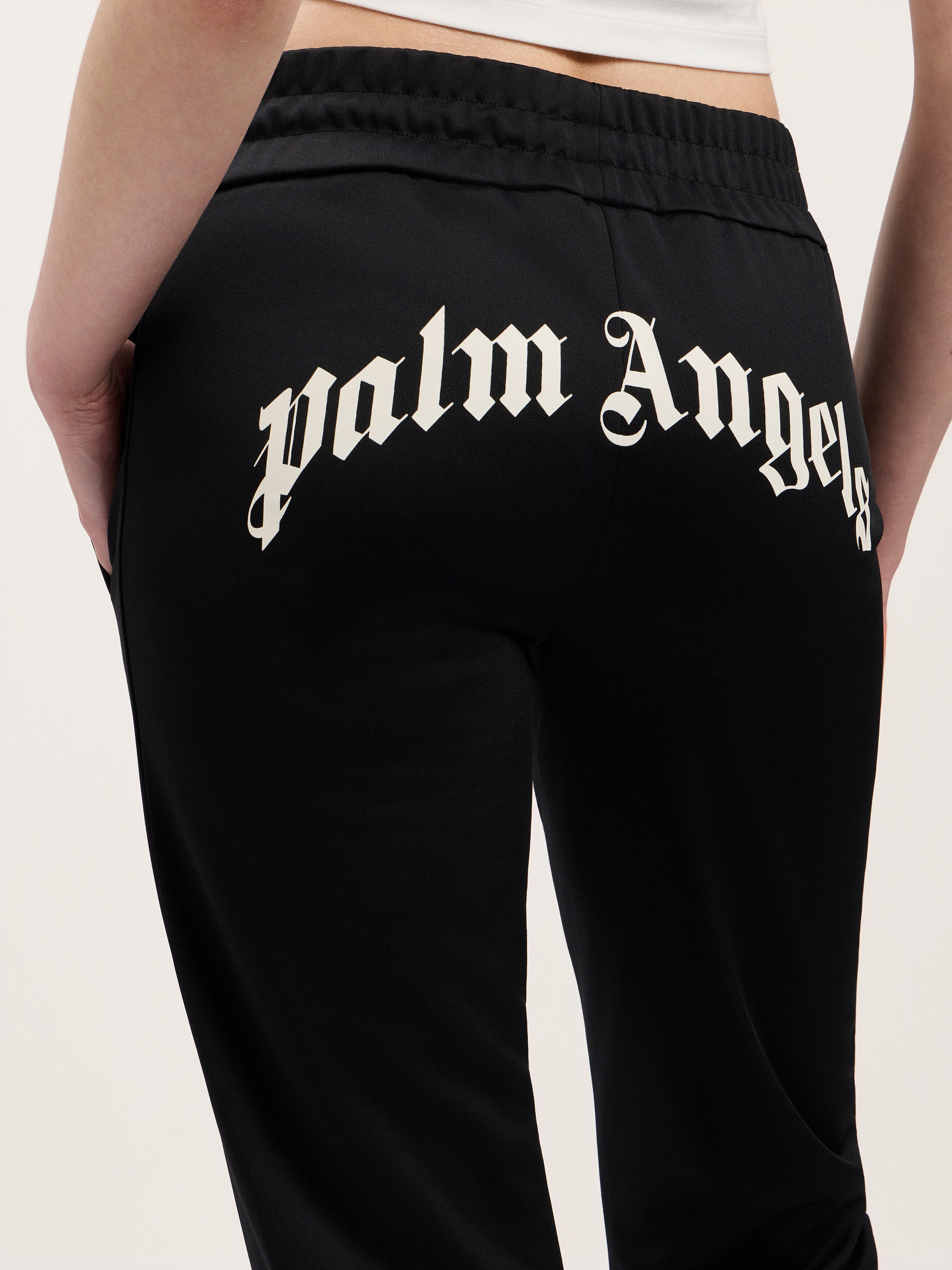 PALM ANGELS Back Curved Logo Track Pants BLACK OFF WHITE PWCJ036S26FAB001
