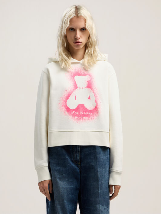 PALM ANGELS Spray Bear Fitted Hoody OFF WHITE - FUCHSIA FLUO PWBB069F25FLE001