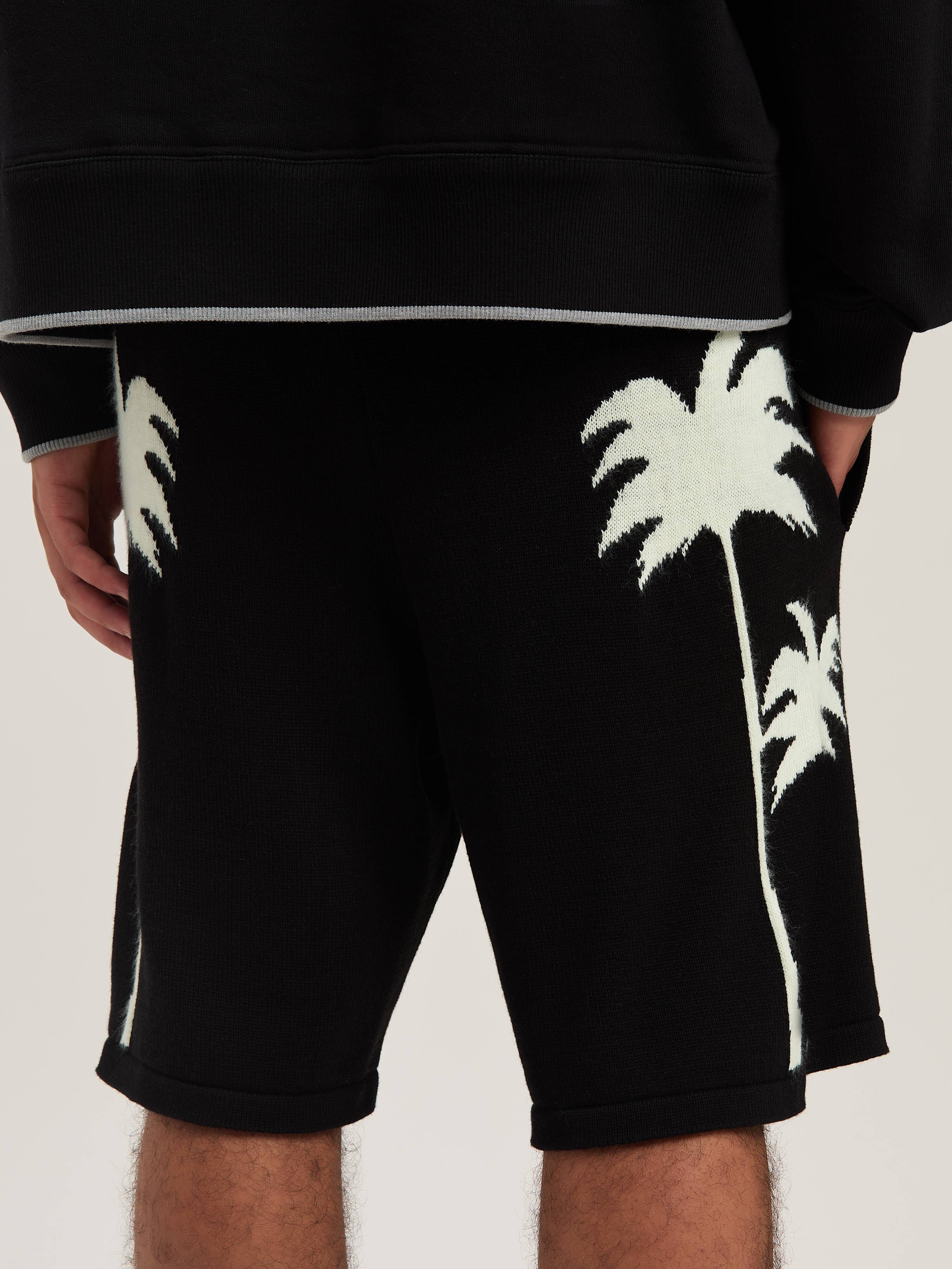 PALM ANGELS  Palm Inlay knit shorts BLACK - OFF WHITE PMHM012S25KNI002