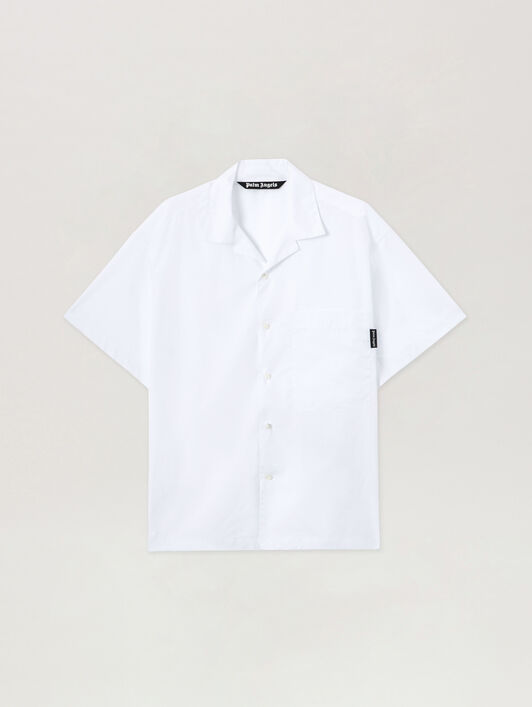 PALM ANGELS Back Curved Logo Bowling Shirt OFF WHITE BLACK PMGG00AS26FAB001