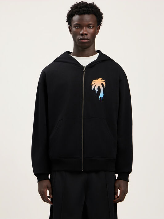 PALM ANGELS I Love PA Zipped Hoodie BLACK WHITE PMBE029S26FLE001