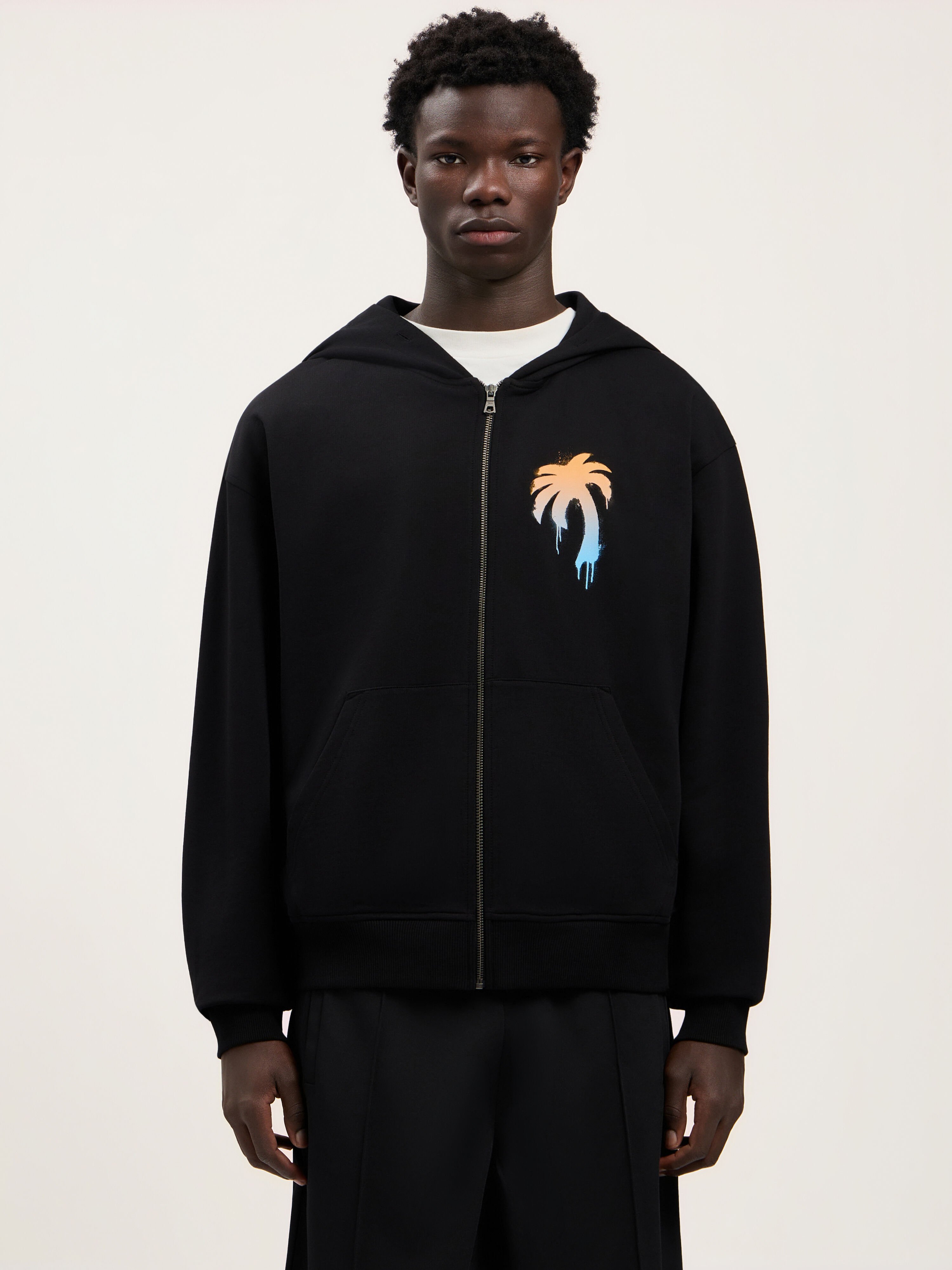 PALM ANGELS I Love PA Zipped Hoodie BLACK WHITE PMBE029S26FLE001