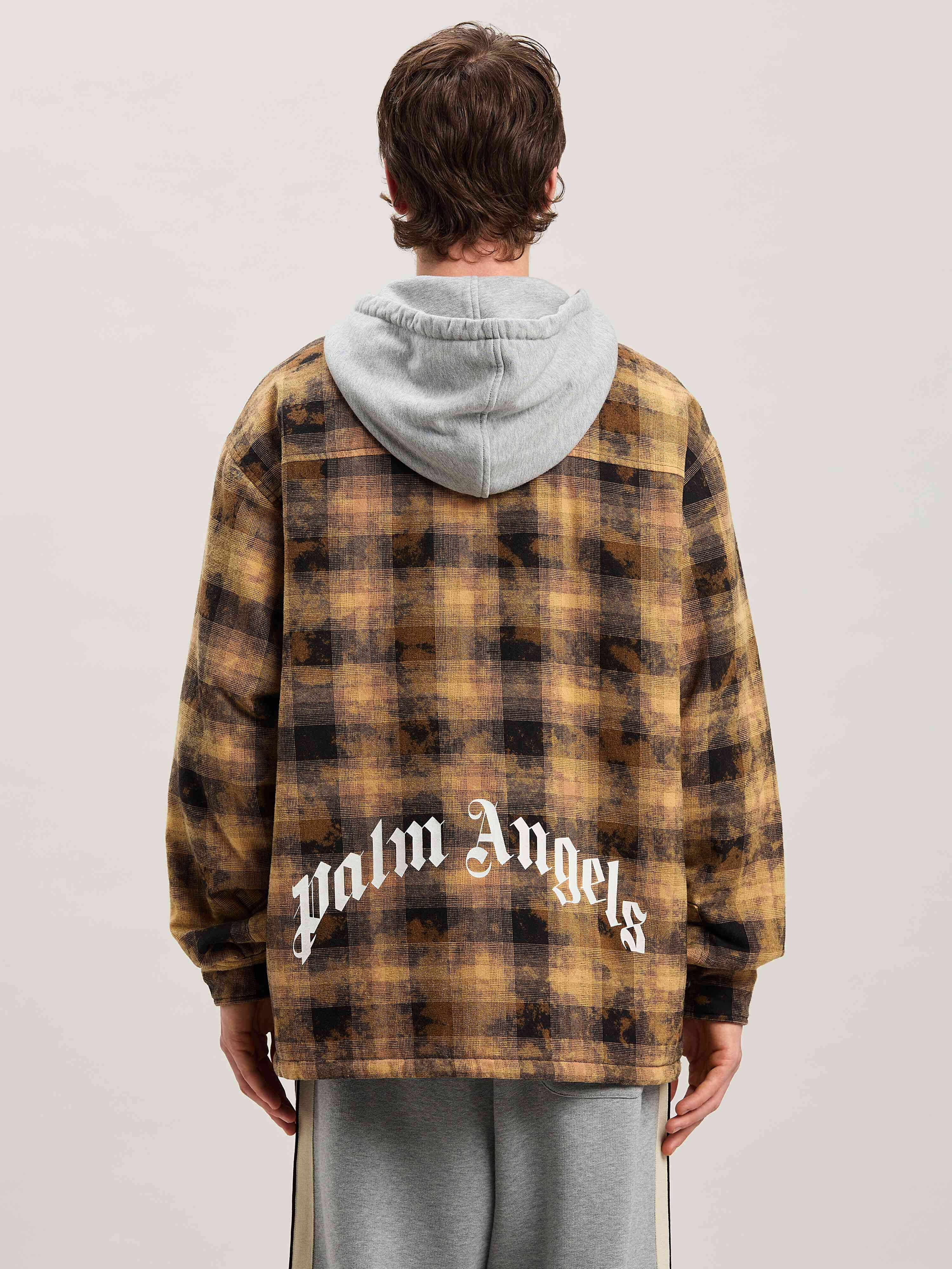 PALM ANGELS  Curved Logo Tartan Overshirt BROWN - OFF WHITE PMES038S25FAB001