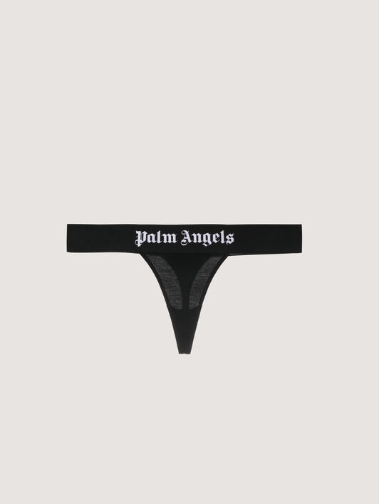 PALM ANGELS Classic Logo Thong BLACK WHITE PWUF001C99FAB001
