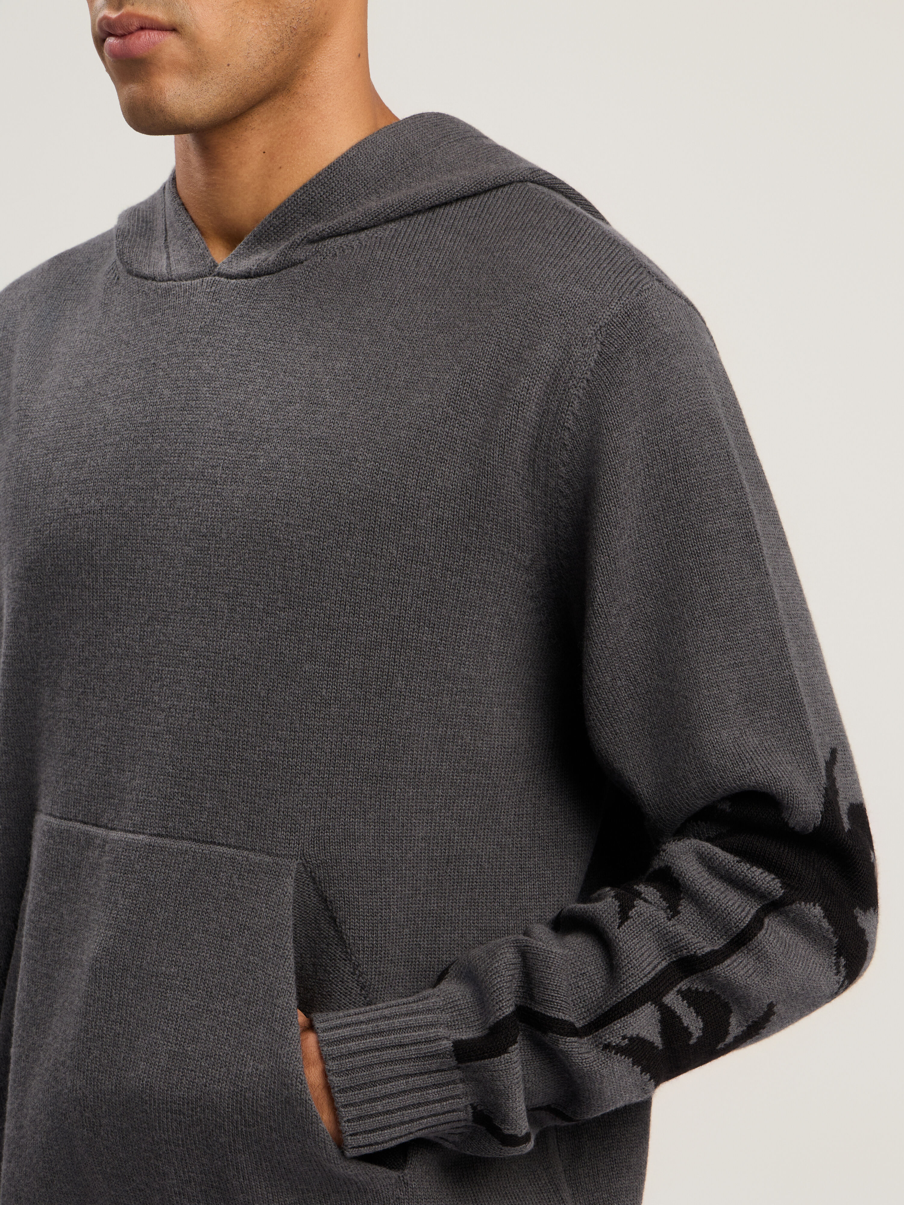 PALM ANGELS Back Palms Knit Hoodie DARK GREY - BLACK PMHU026F25KNI001