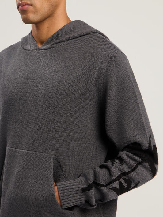 Back Palms Knit Hoodie PALM ANGELS Back Palms Knit Hoodie DARK GREY - BLACK PMHU026F25KNI001