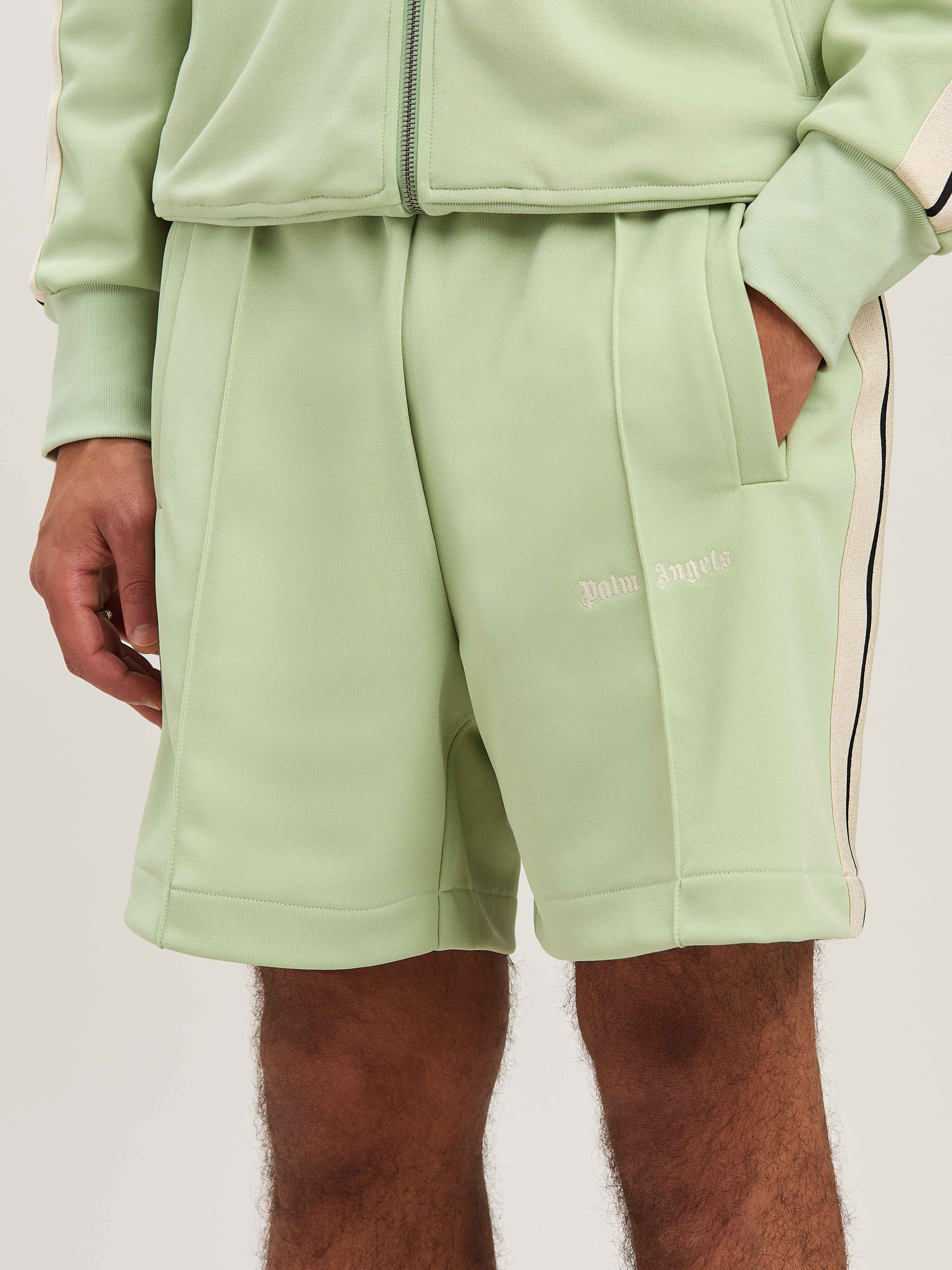 PALM ANGELS  Embroidered Logo Track shorts SAGE - OFF WHITE PMCL004S25FAB001