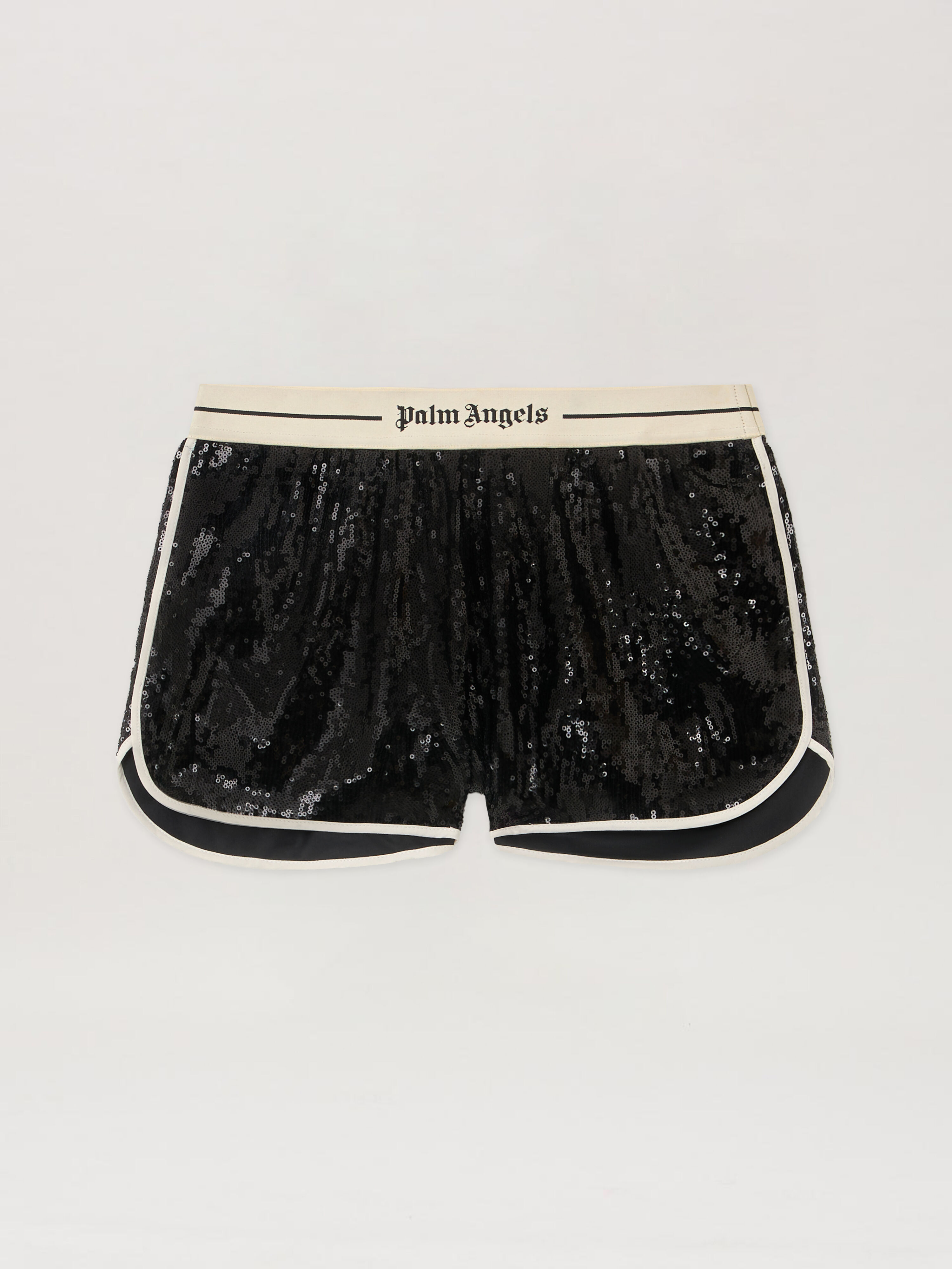 Classic Logo Sequin Shorts PALM ANGELS Classic Logo Sequin Shorts BLACK - OFF WHITE PWCB058F25FAB001