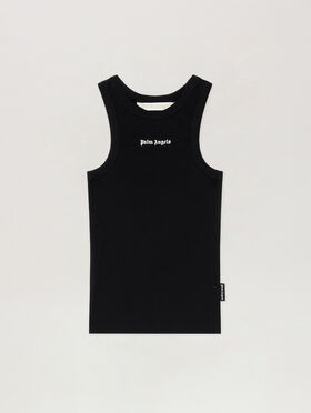 PALM ANGELS Classic Logo Fitted Tank Top BLACK OFF WHITE PWAC024S26JER001