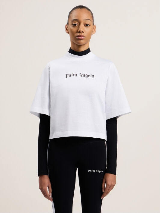 PALM ANGELS Classic Logo Cropped T-Shirt WHITE BLACK PWAA020C99JER016