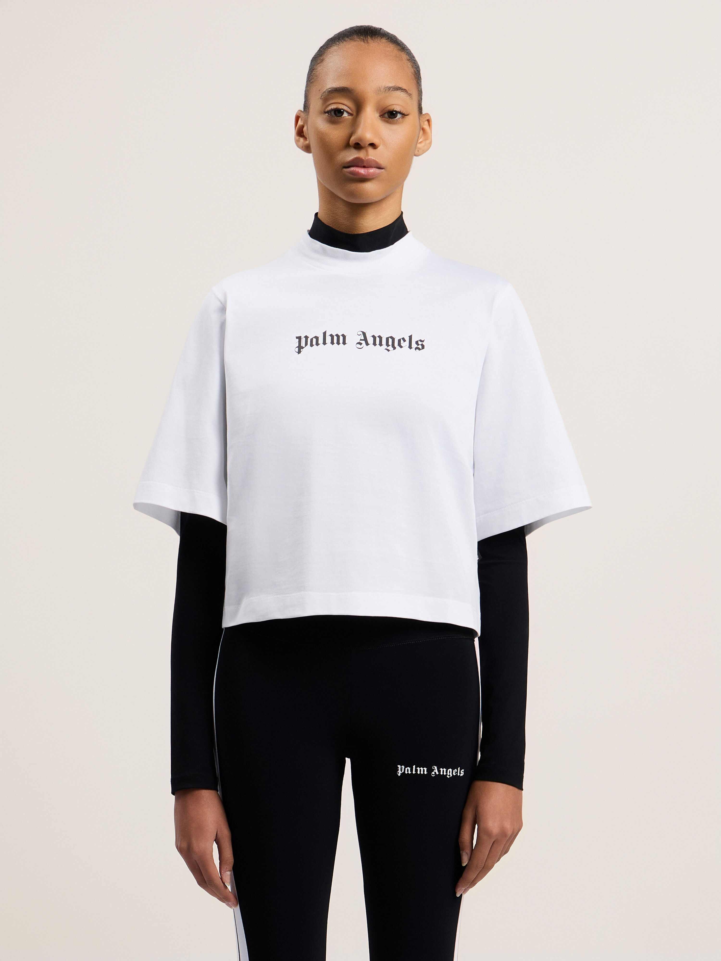 PALM ANGELS Classic Logo Cropped T-Shirt WHITE BLACK PWAA020C99JER016